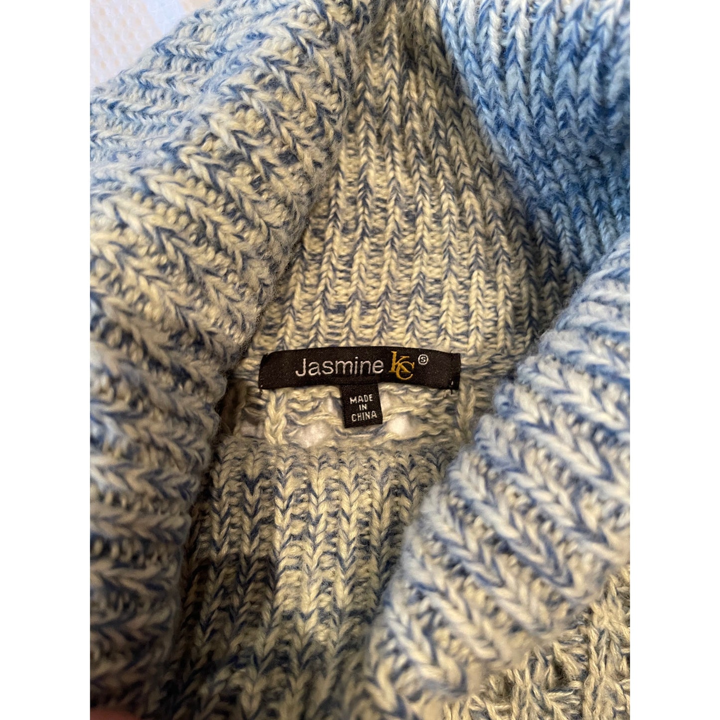 Jasmine KC - Blue & White Open Knit Sweater w/ Grosgrain Belt - Small