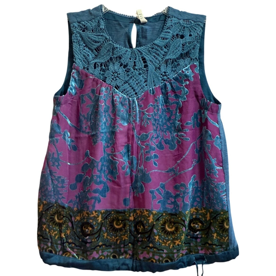 Anthropologie Pink Blue Velvet Sleeveless Blouse - XS - NWT