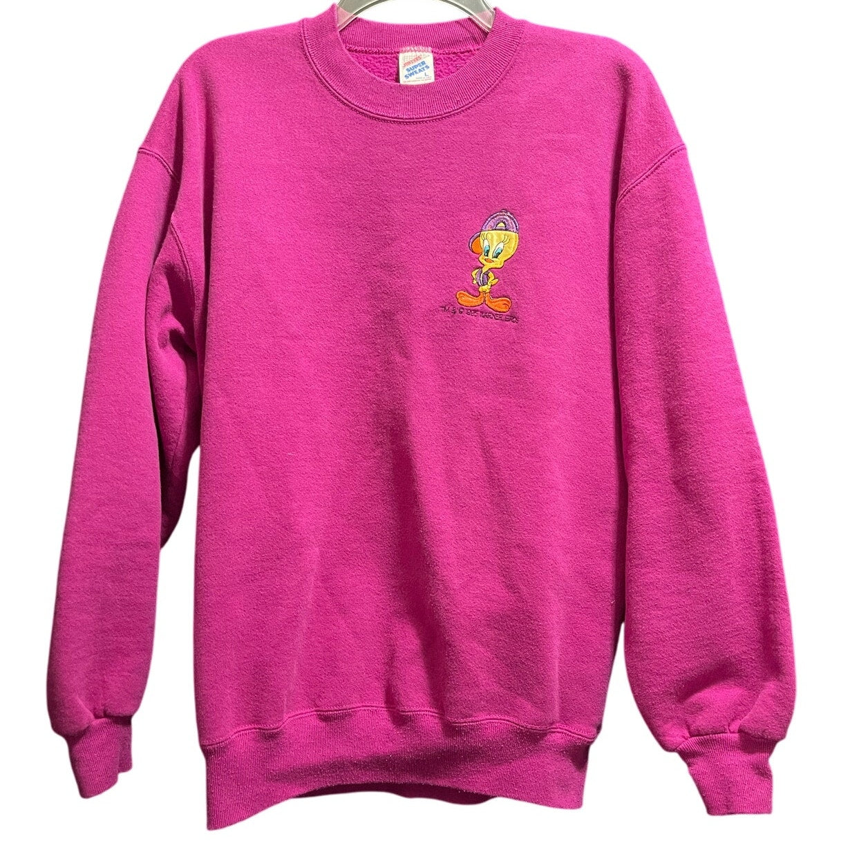 Vintage 90's Looney Tunes Tweety Bird Embroidered Pink Purple Sweatshirt - Large