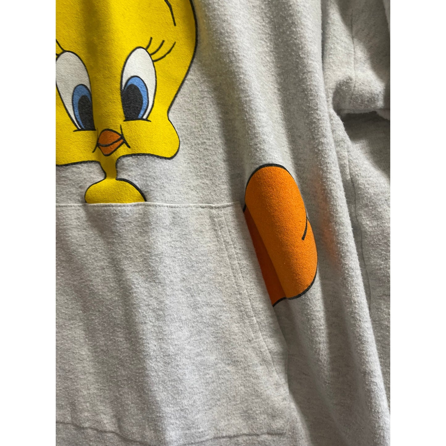 Vintage 90's Looney Tunes Tweety Bird Grey Pullover Hoodie - Large
