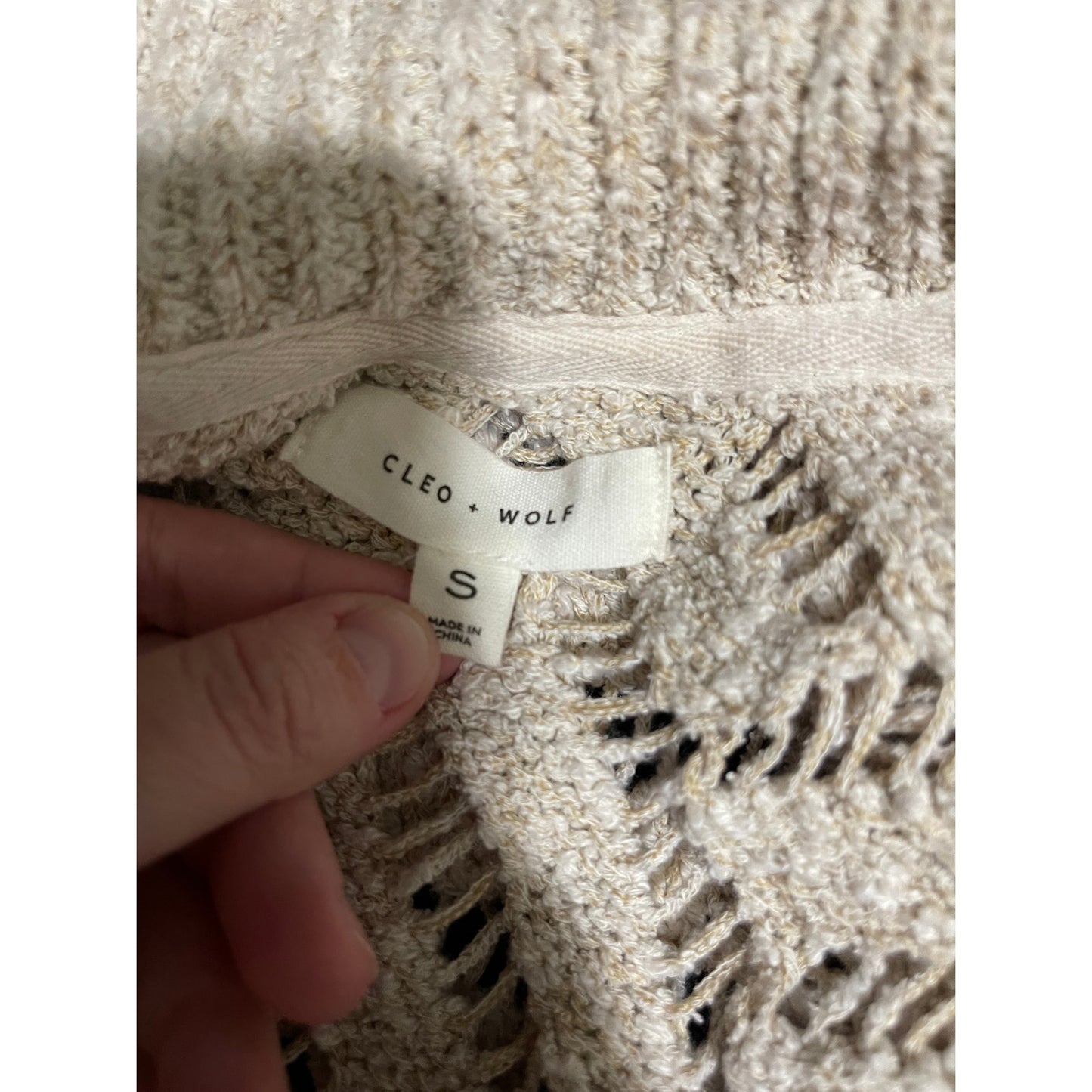 Cleo + Wolf Beige Open Knit Size Small Cardigan Sweater