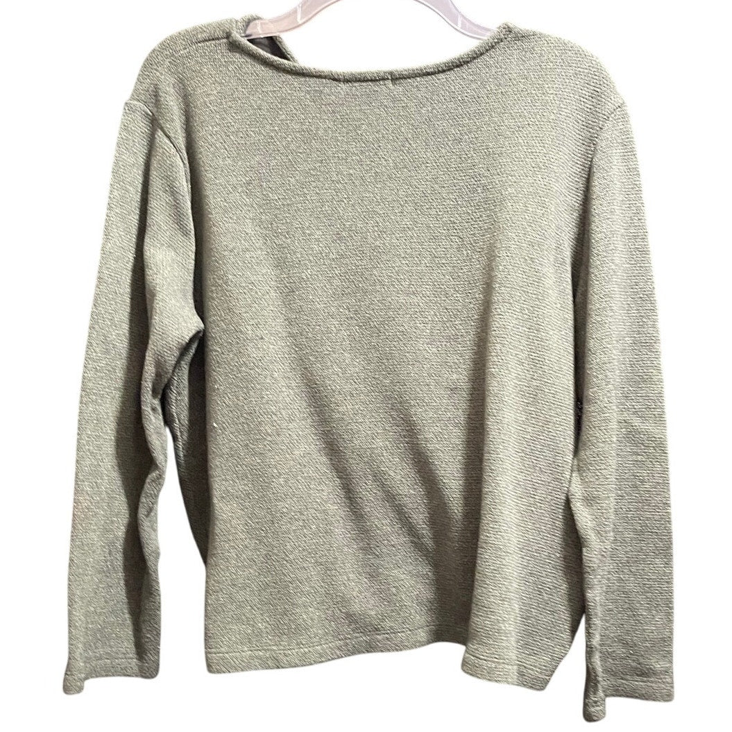 Pleione Olive Green Knit Long Sleeve Sweater Blouse - Large Petite