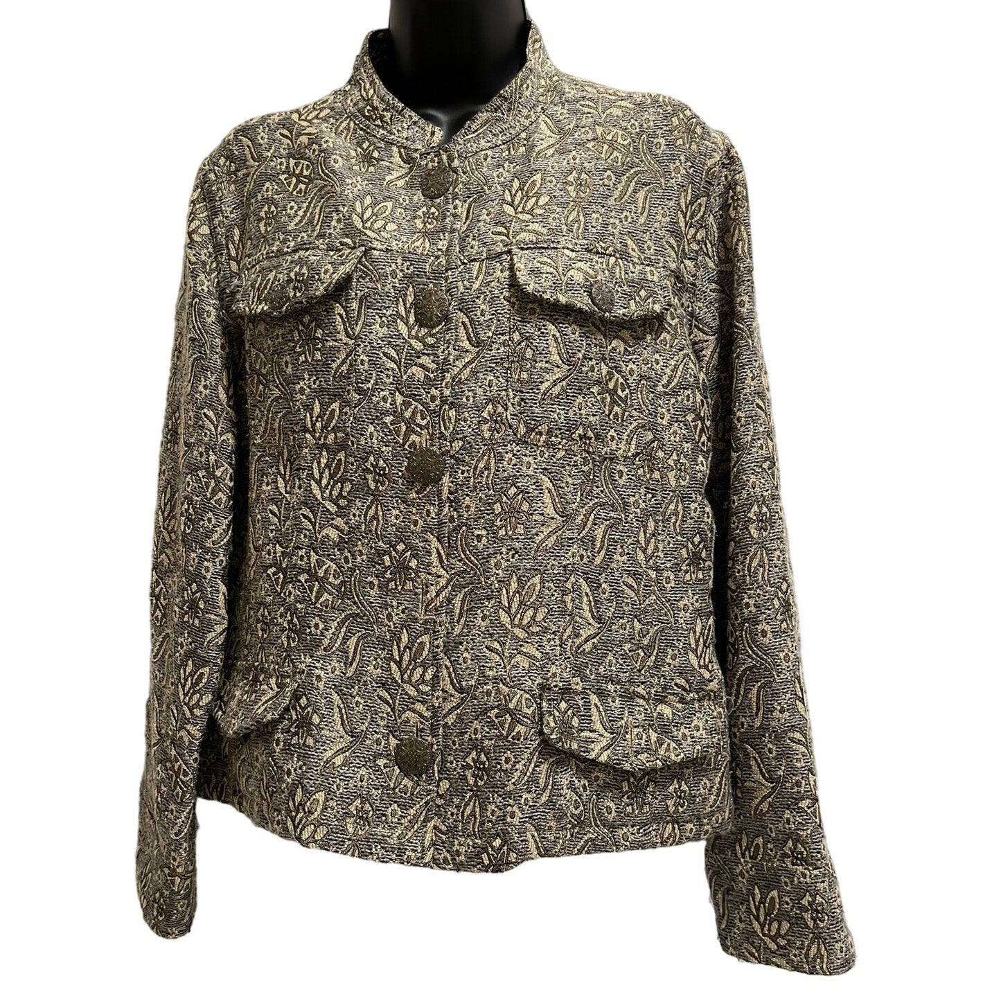 Chico's Embroidered Gold Button Front Carpet Jacket - Size 2