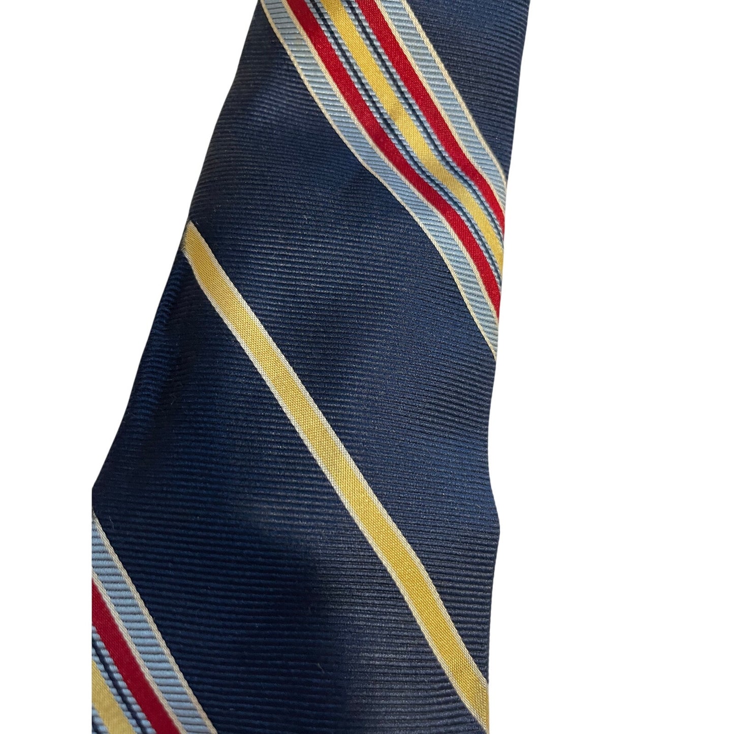 Vintage Countess Wara Blue Red Yellow Striped Embroidered Men's Necktie