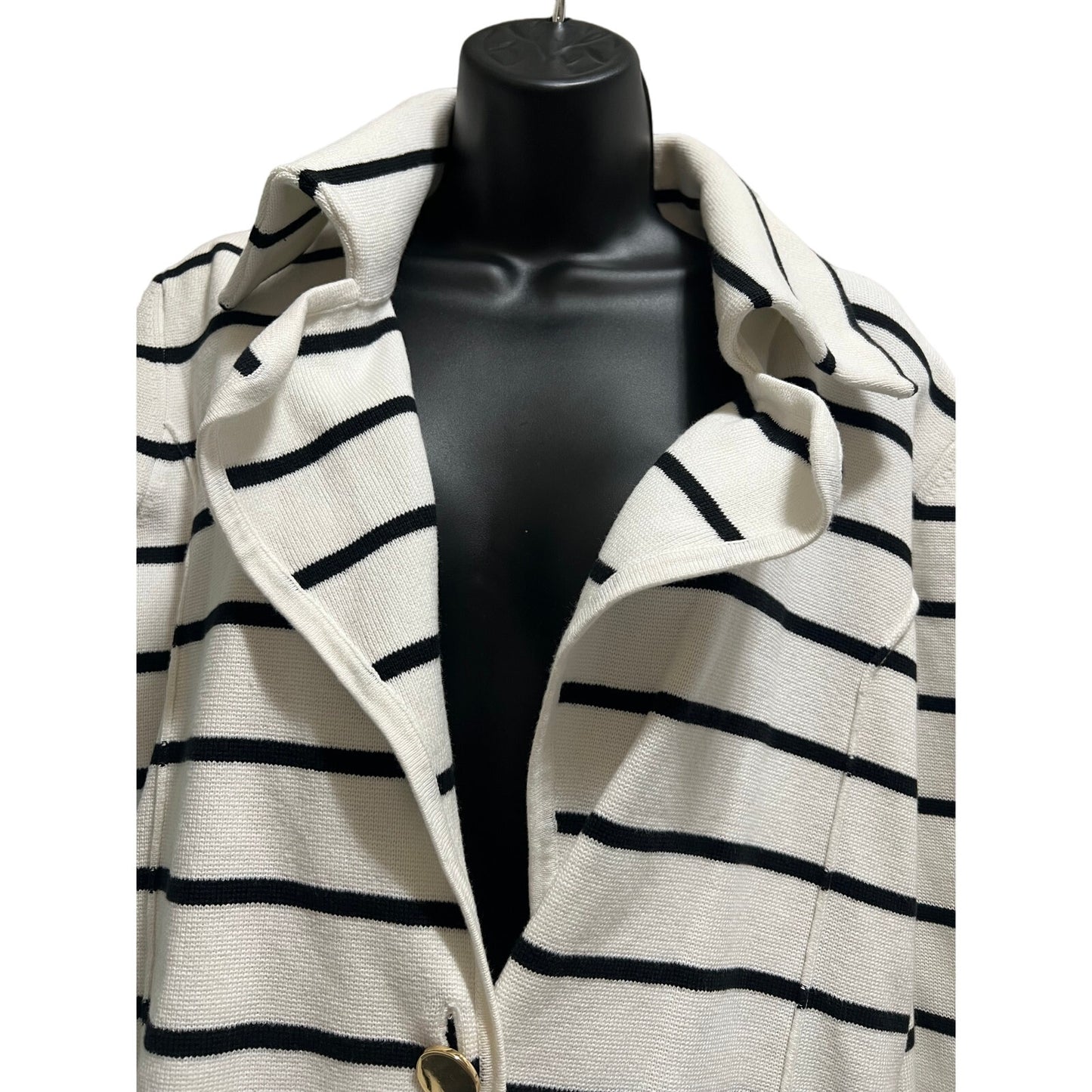 Cache 100% Cotton - Black x White Striped Knit Blazer Size 12
