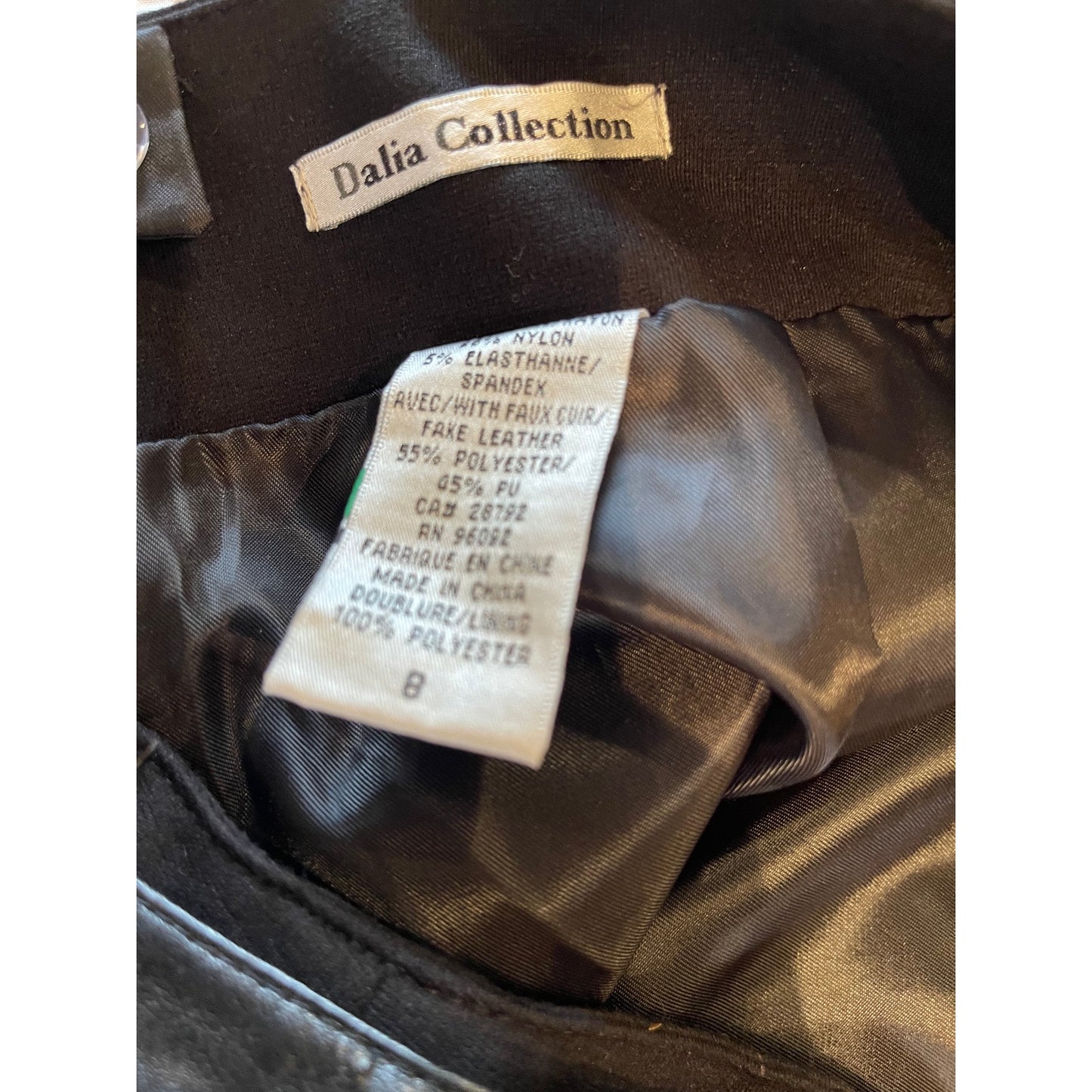 Dahlia Collection Black Lined Pencil Skirt - Leather Accents - Size 8