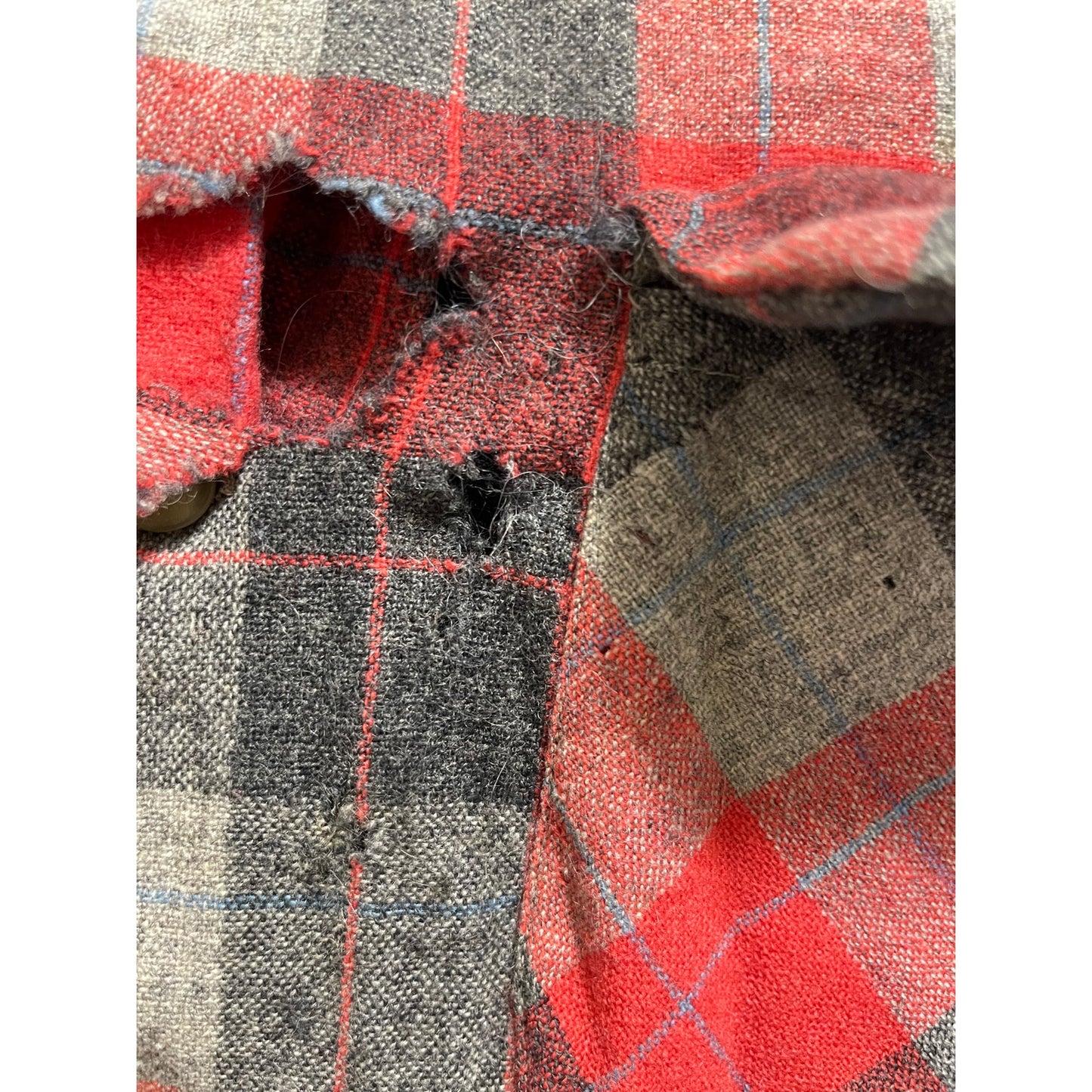 Vintage 1960's Pendleton 100% Wool Red Plaid Shirt - Medium - Distressed