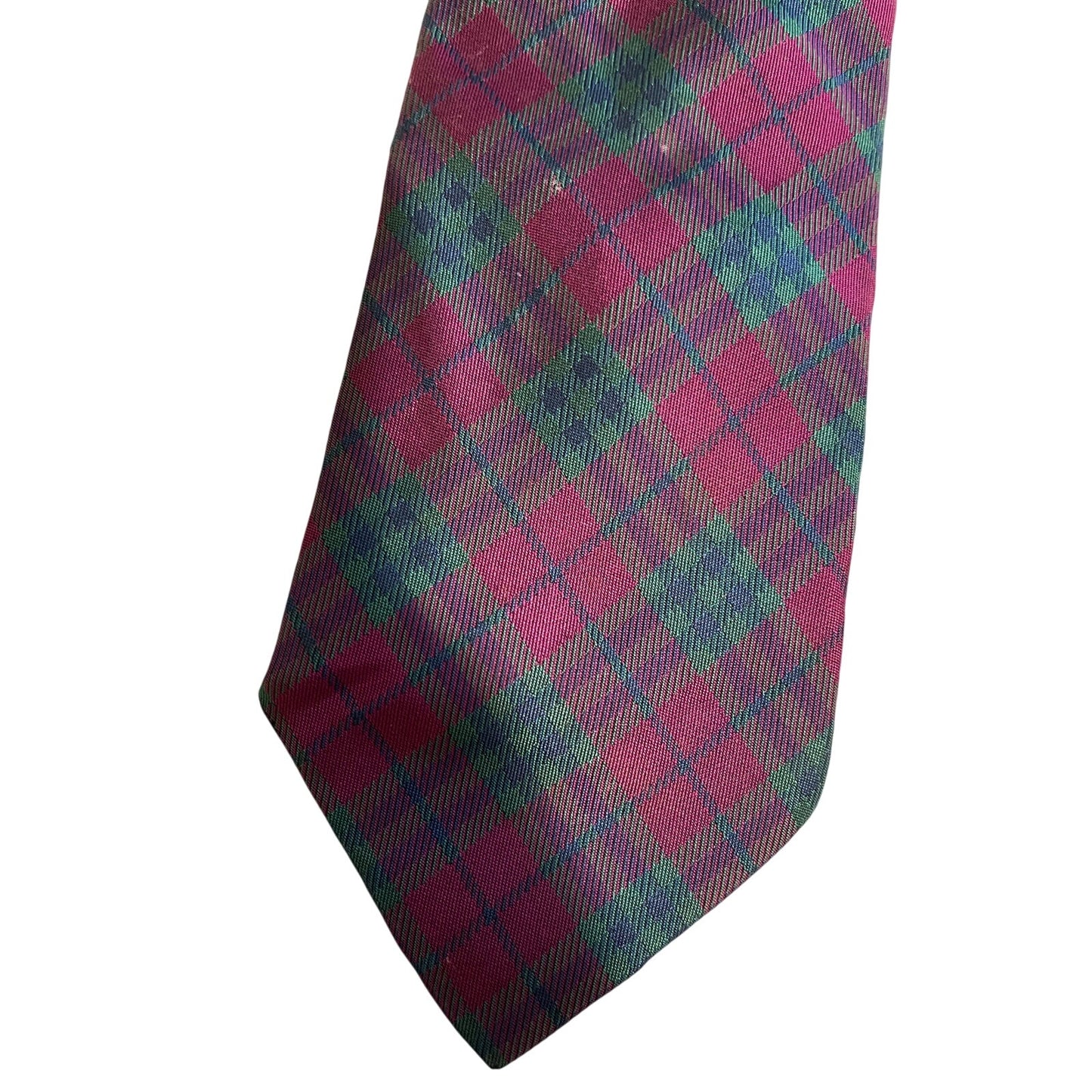 Vintage Carson Pirie Scott Purple / Pink & Teal Plaid 100% Italian Silk Necktie