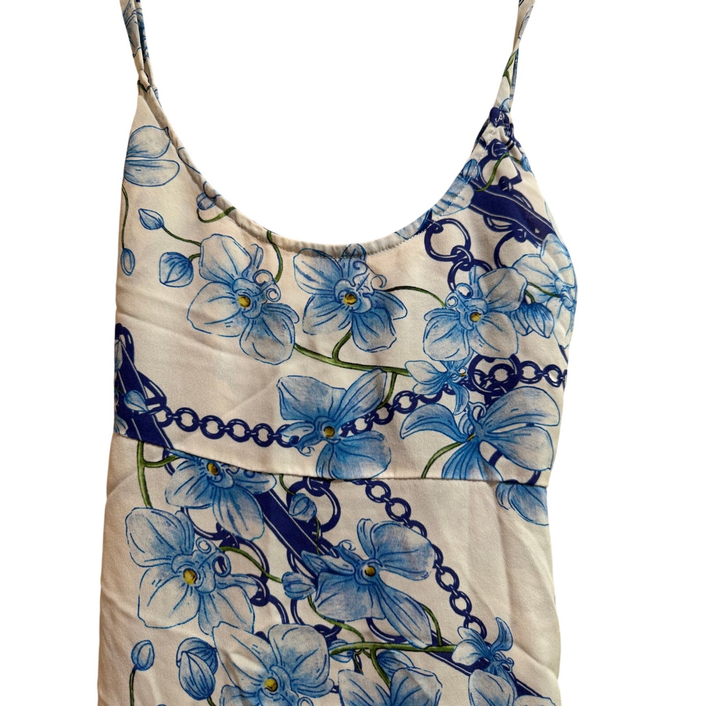 Lindsey Thornburg Blue & White Floral Floral Mini Sundress - Size Medium