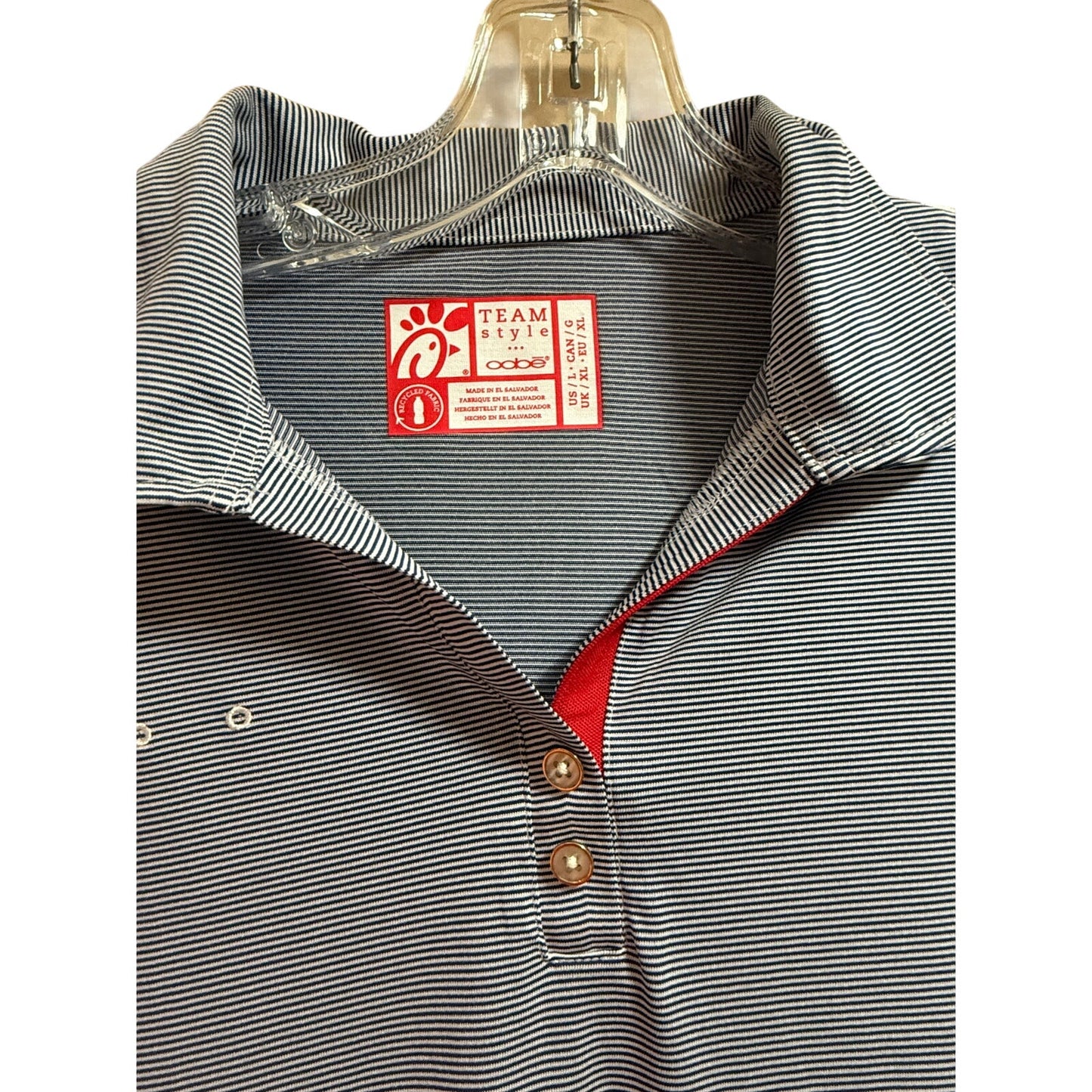 Oobē Blue White Pin Stripe Short Sleeve Polo - Size Large
