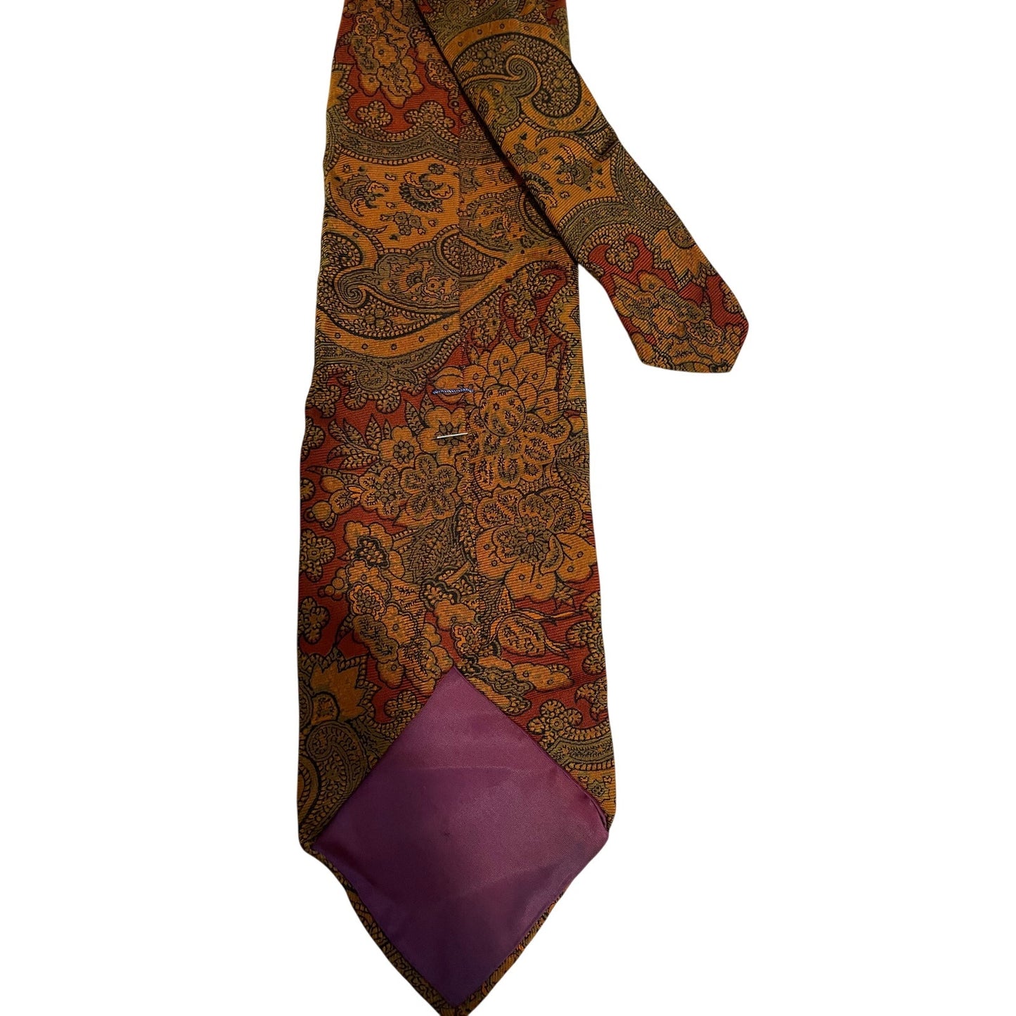 Vintage Gold Paisley Print Hand Blocked English Made 100% Silk Men's Necktie