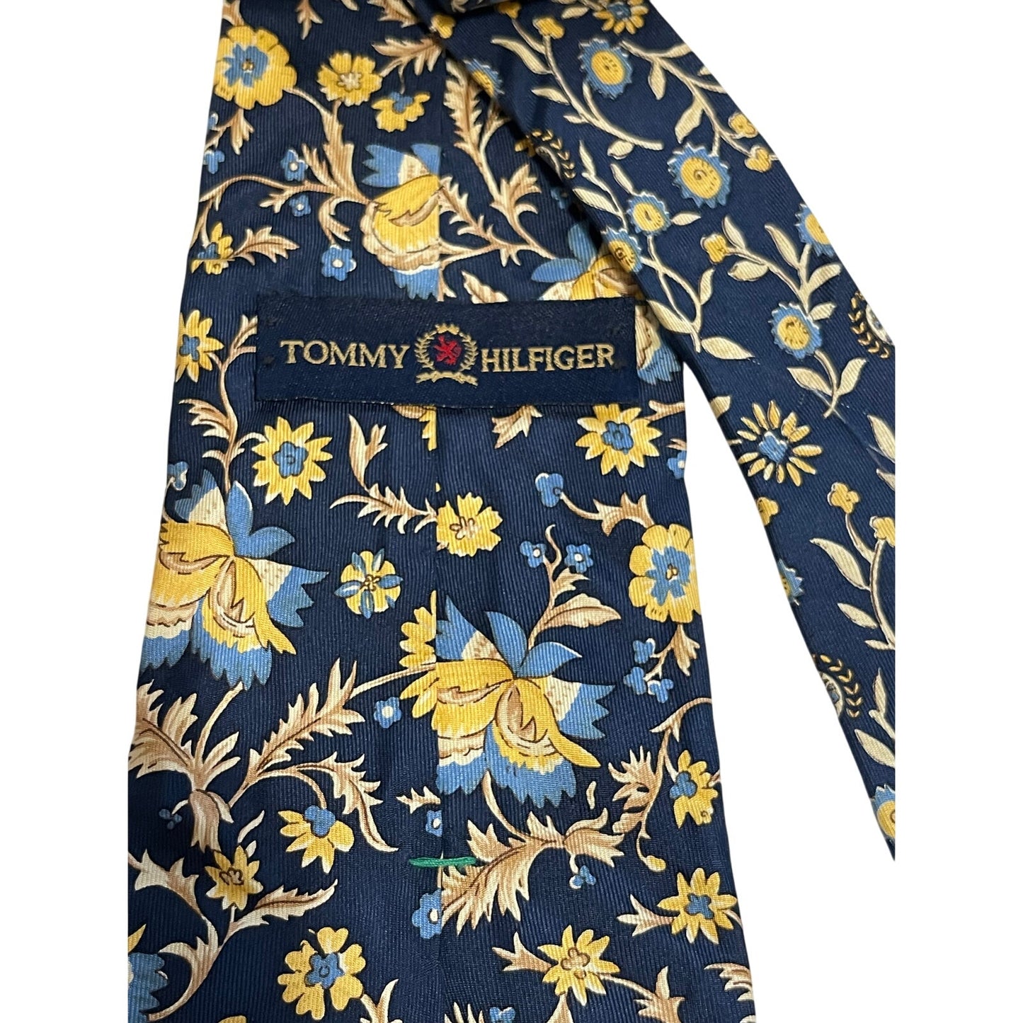 Vintage Tommy Hilfiger Blue & Yellow Floral Print Designer Necktie Men's Tie