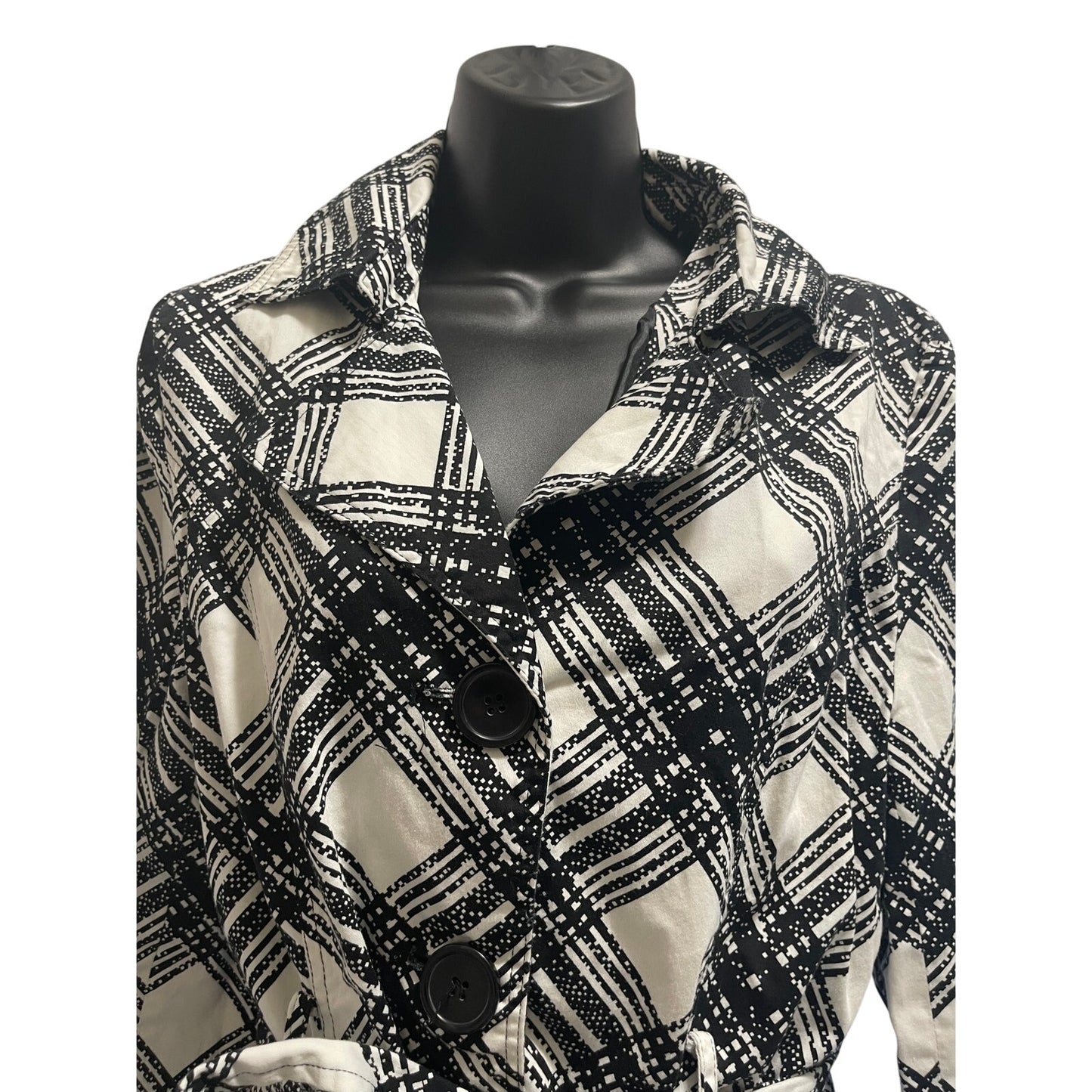 Anthropologie Luii Black and White Women's Trench Coat with Belt - Size Large