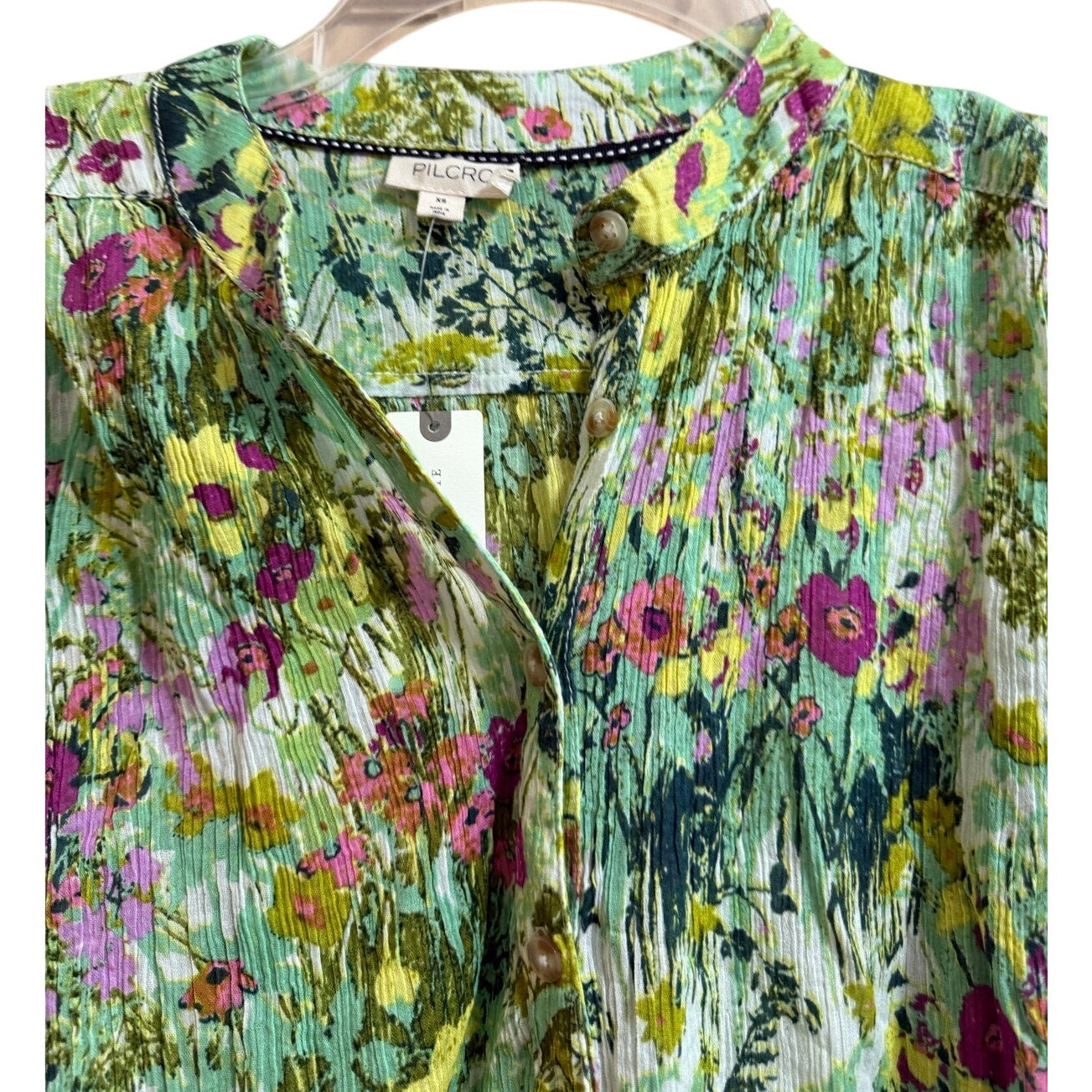 Pilcro Green & Pink Floral Print Boho Long Sleeve Blouse - NWT - XS - $98 MSRP
