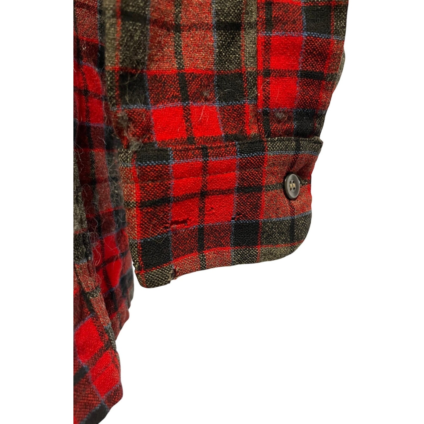 Vintage 1960's Pendleton 100% Wool Red Plaid Shirt - Men's Medium - Distressed