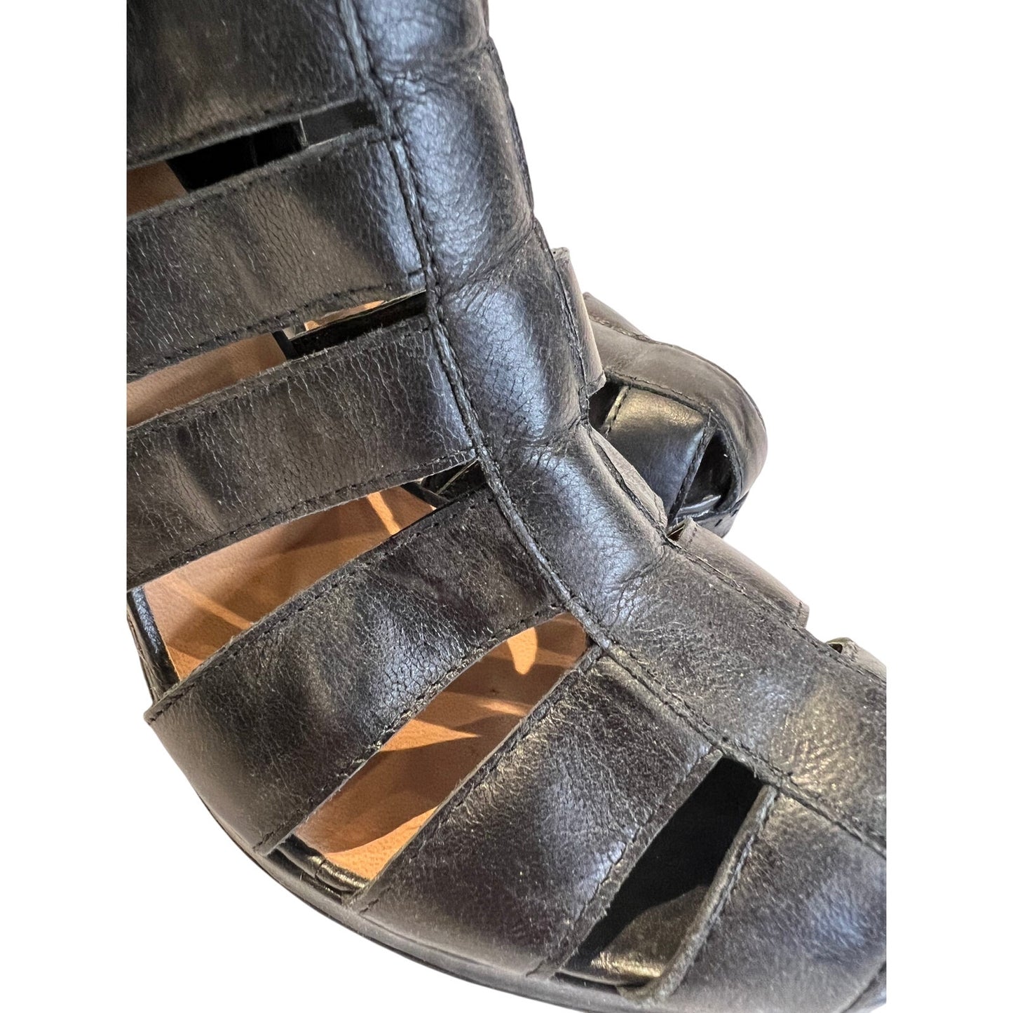 Tuleste Market Size 7 Black Leather Strappy Heels