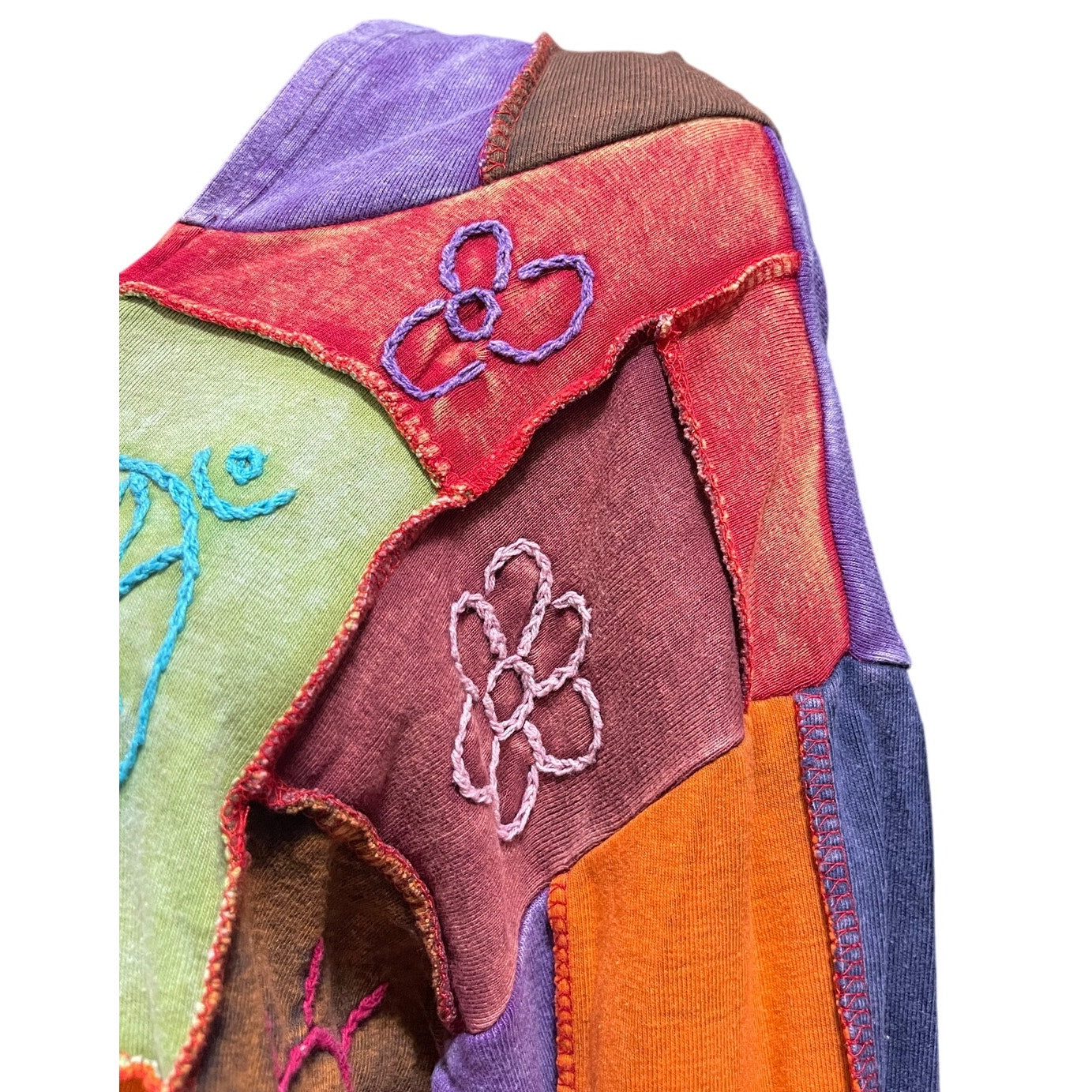 Shop Therapy Made in Nepal 100% Cotton Embroidered Zip Up Color Block Hoodie M/L
