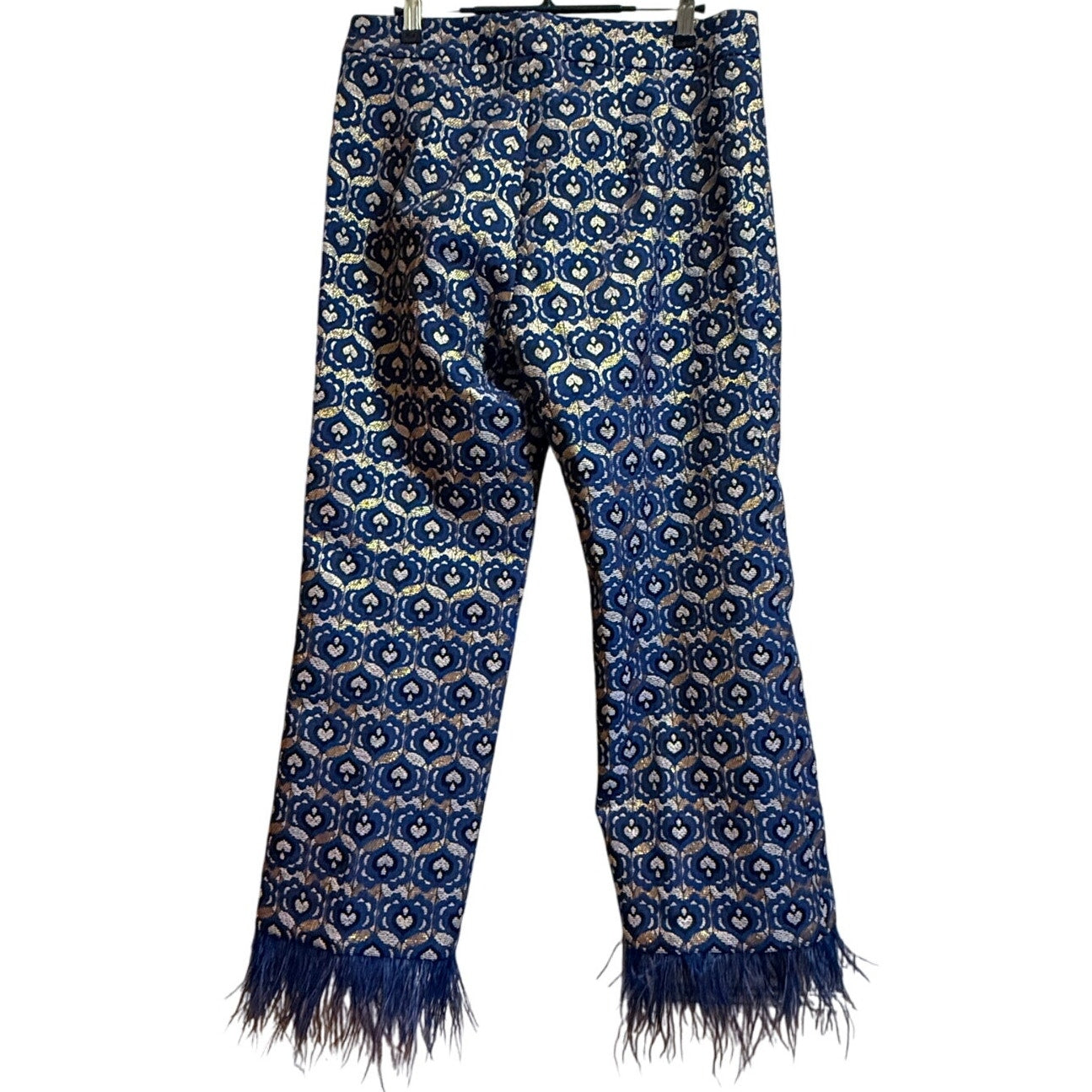 Trina Turk Blue & Gold Shibui Pants - Feather Hem - Size 6 - NWT - $398 MSRP
