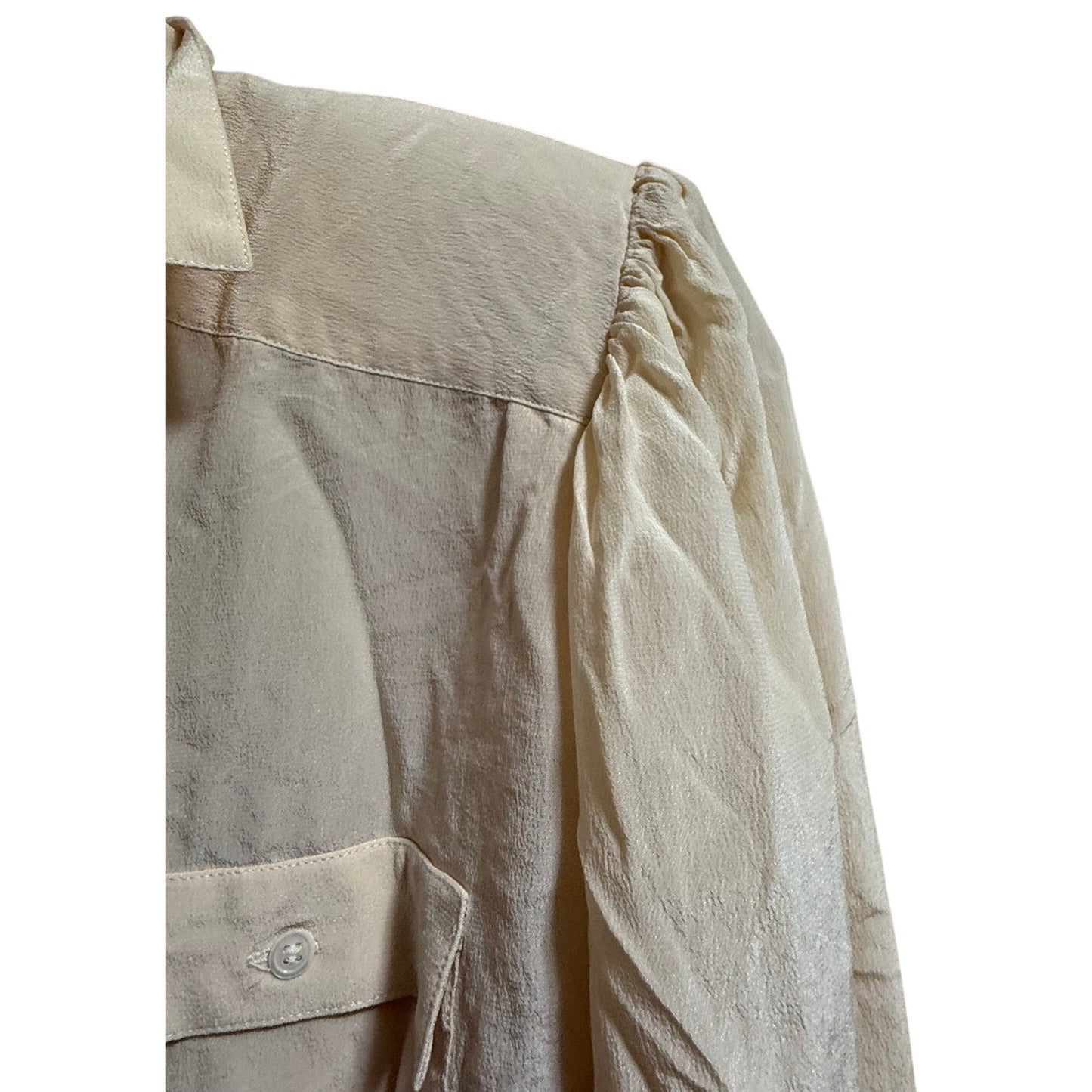 VTG Liz Claiborne Yellow Cream 100% Silk Button Up Blouse Size 6 Shoulder Pads