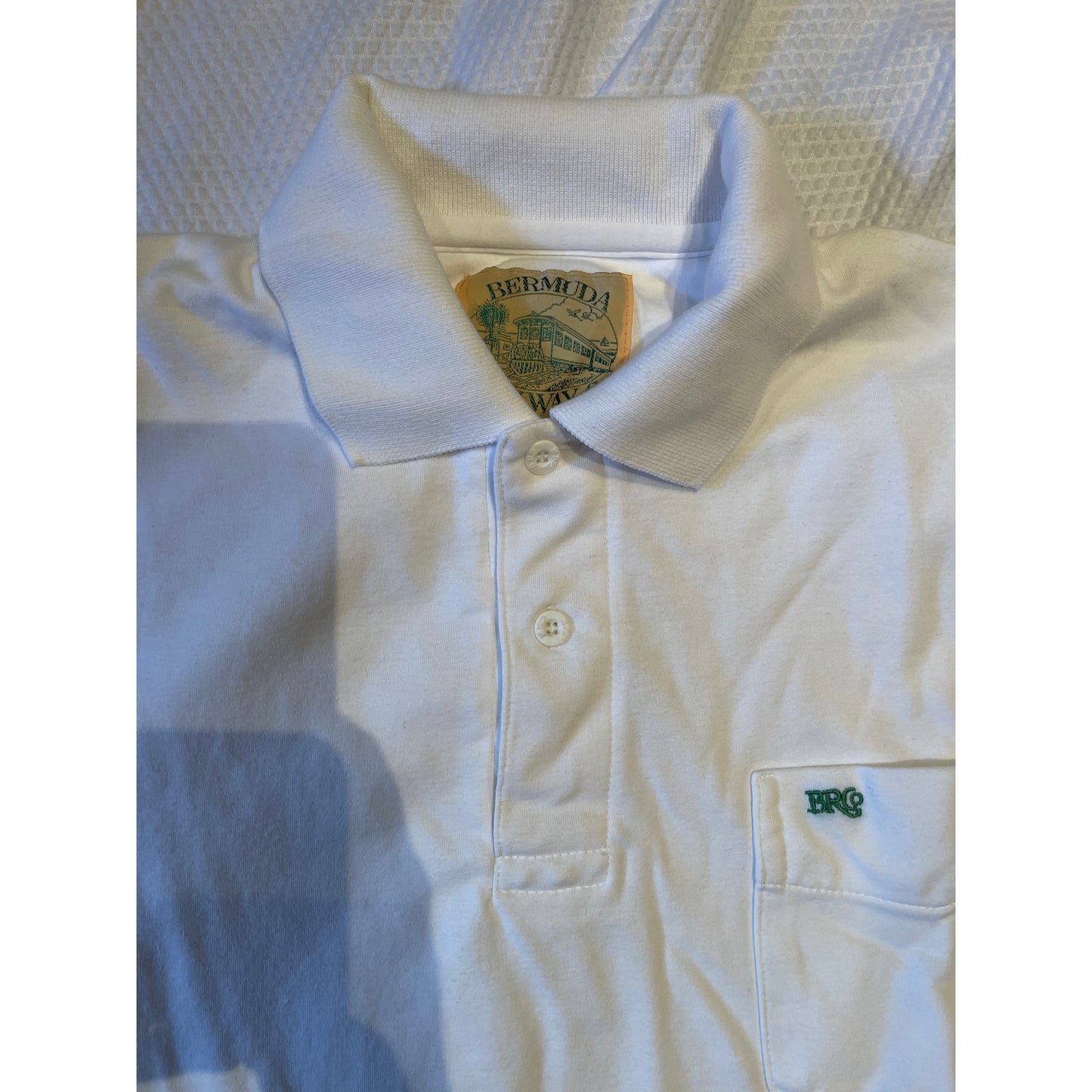 Vintage  Bermuda Railway  100% Cotton Medium White Polo Shirt