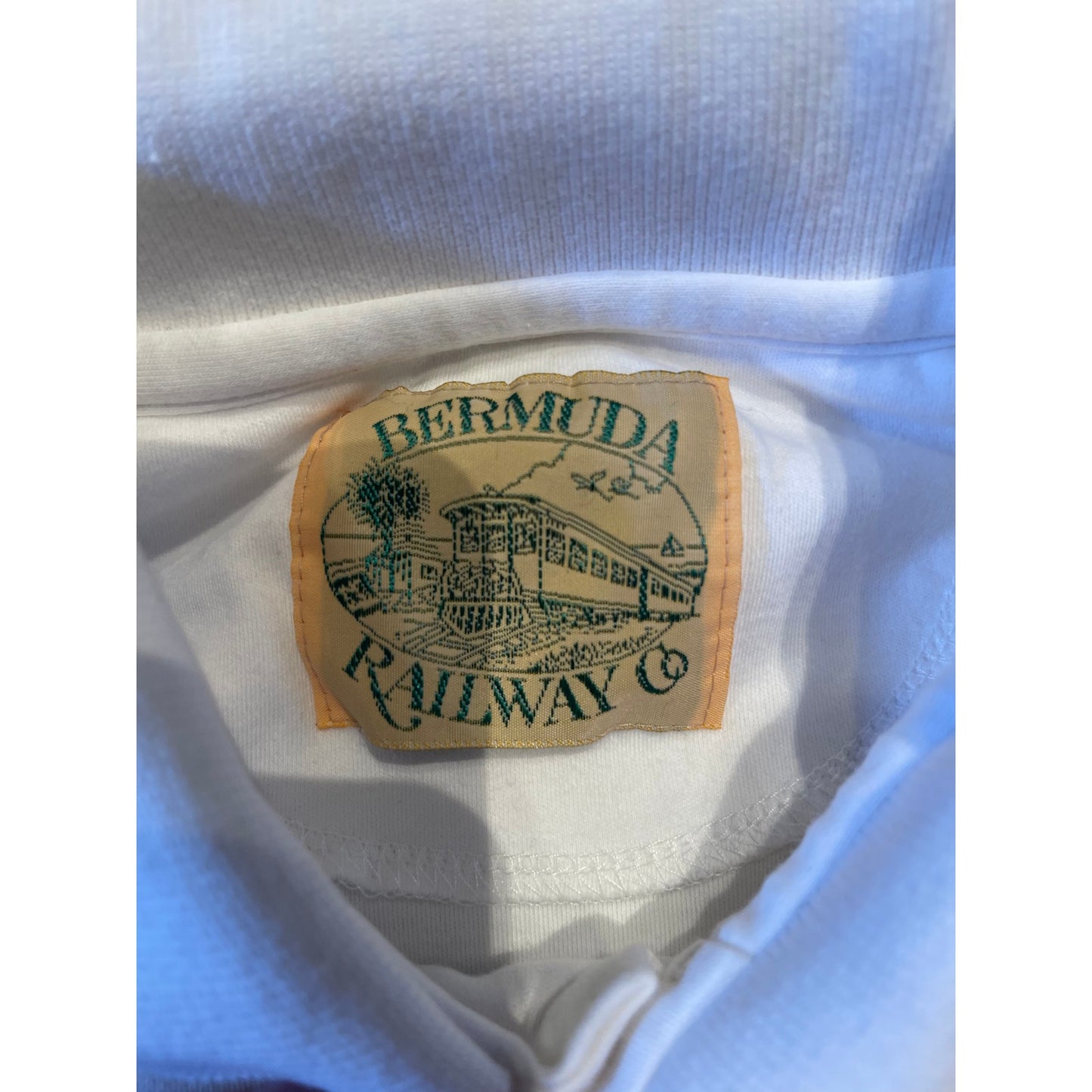 Vintage  Bermuda Railway  100% Cotton Medium White Polo Shirt