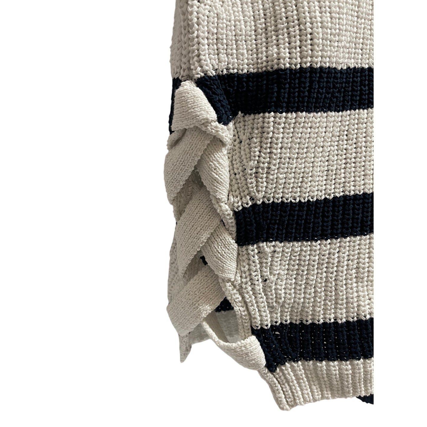 Fate. Size Large White & Black Striped Knit Sweater with Tie Sides