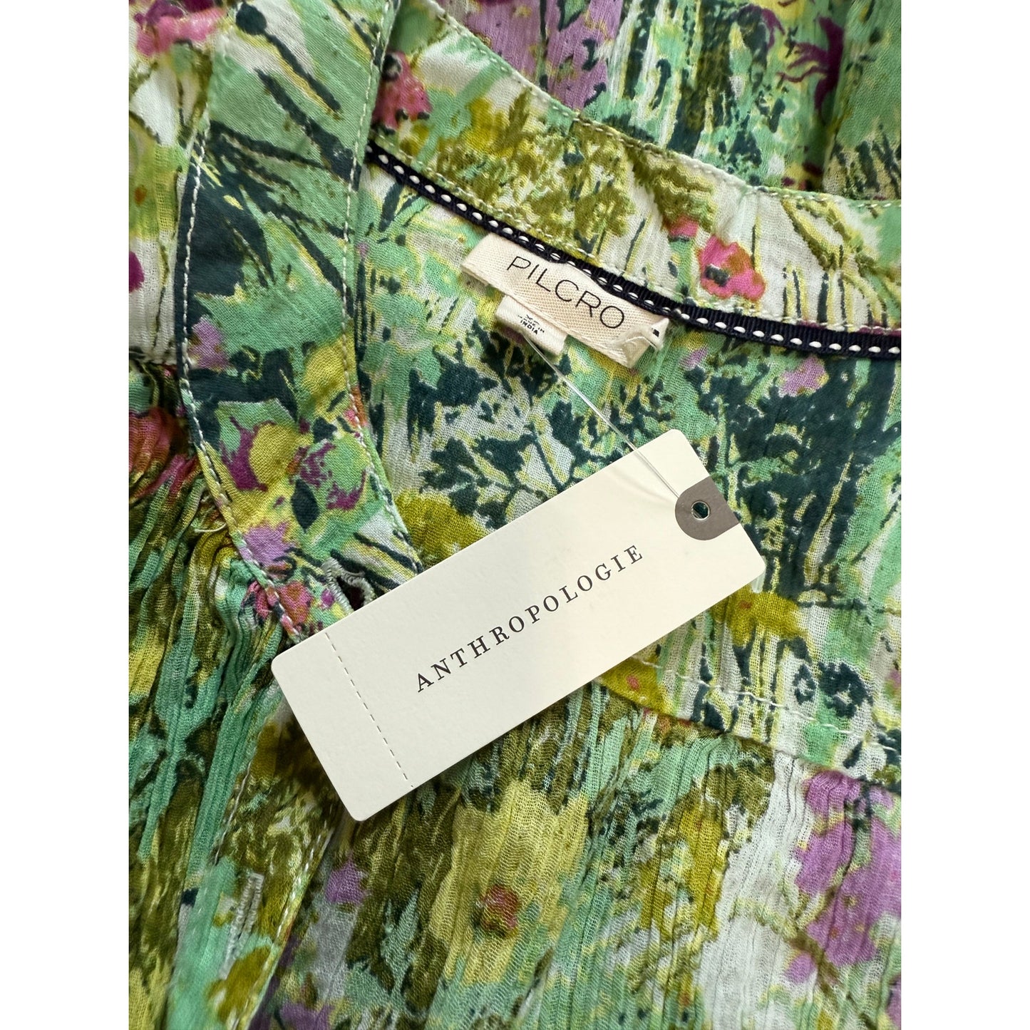 Pilcro Green & Pink Floral Print Boho Long Sleeve Blouse - NWT - XS - $98 MSRP