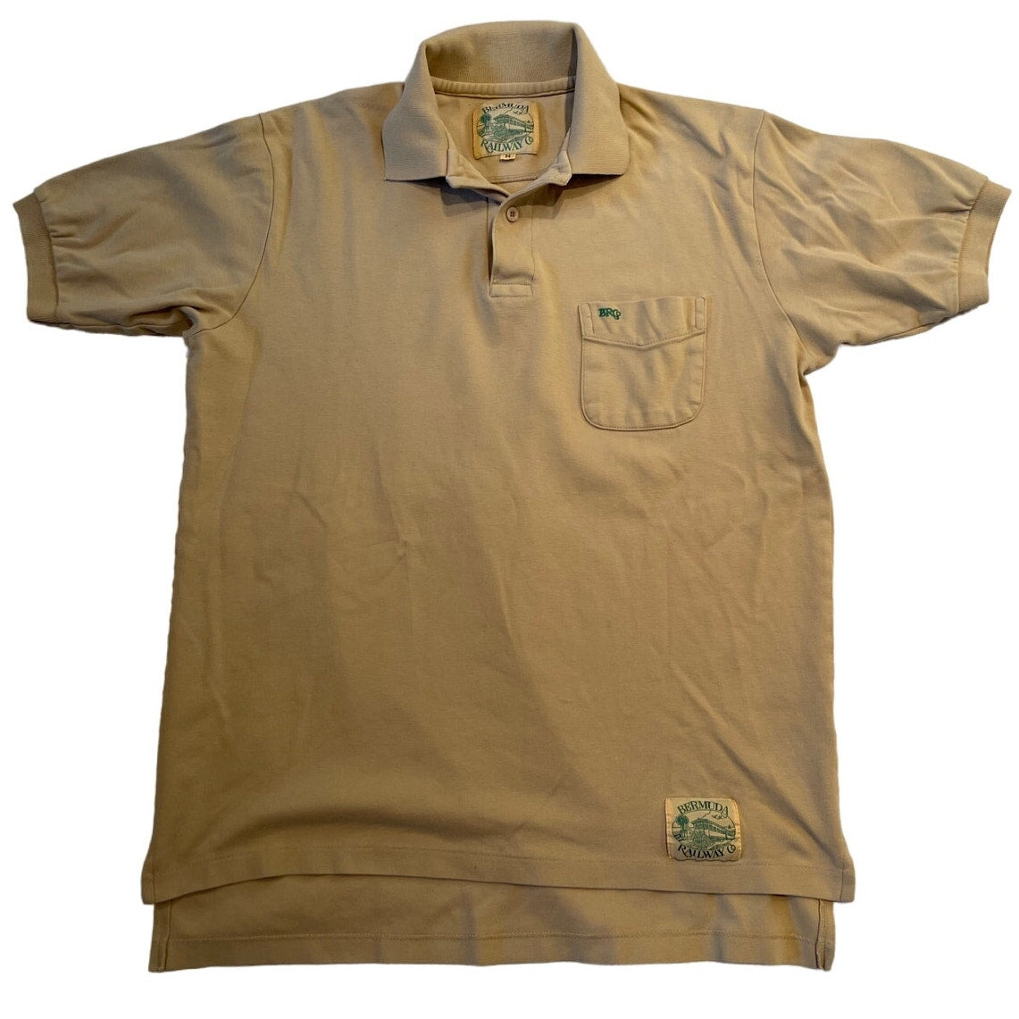 Vintage Bermuda Railway 100% Cotton Medium Beige / Tan Polo Shirt Golf