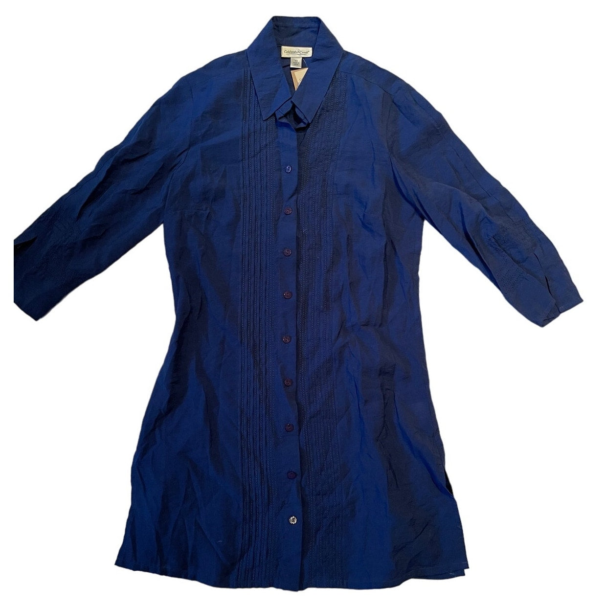 NWT Coldwater Creek 3/4 Sleeve Navy Blue Long Tunic Button Up - XS