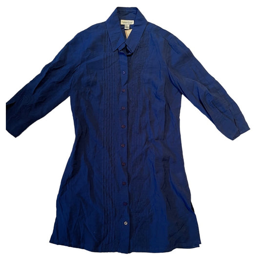 NWT Coldwater Creek 3/4 Sleeve Navy Blue Long Tunic Button Up - XS