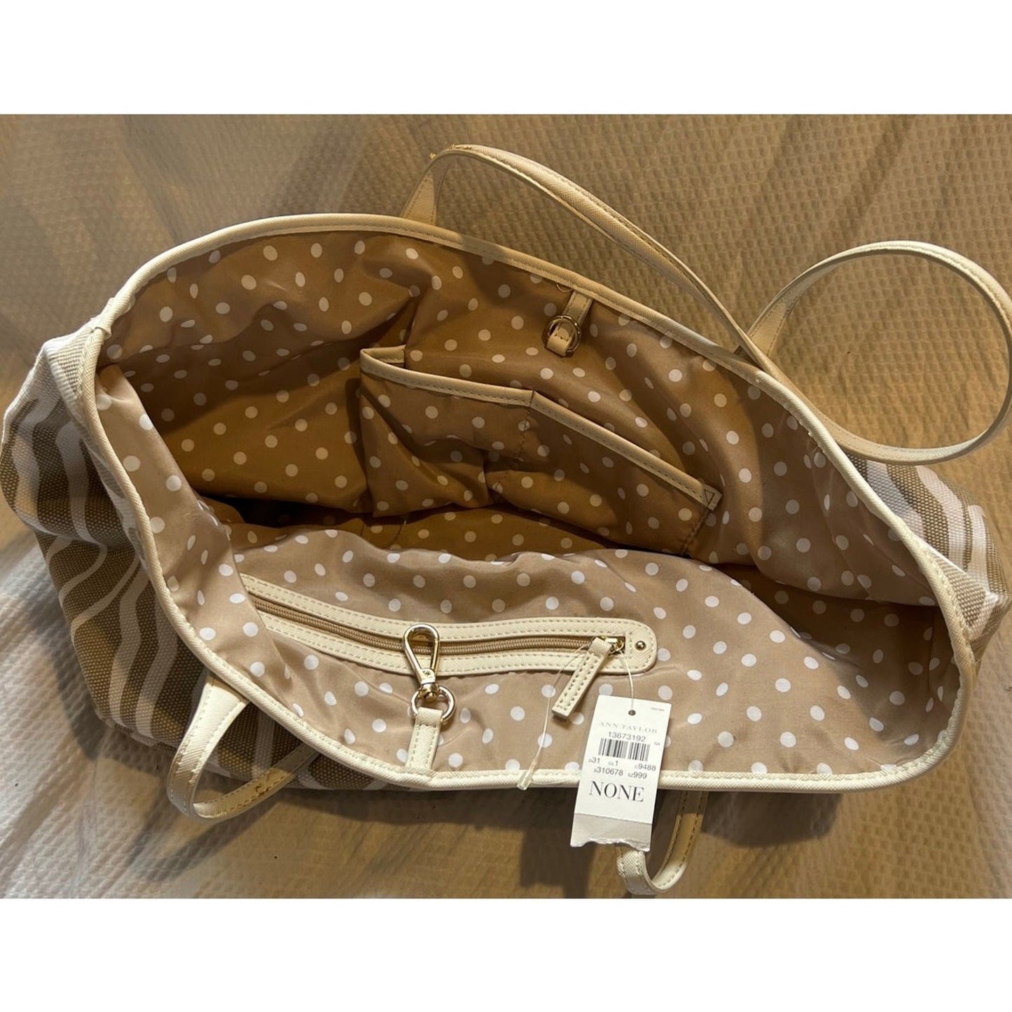 Ann Taylor Tan and White Large Slouchy Tote Bag - NWT