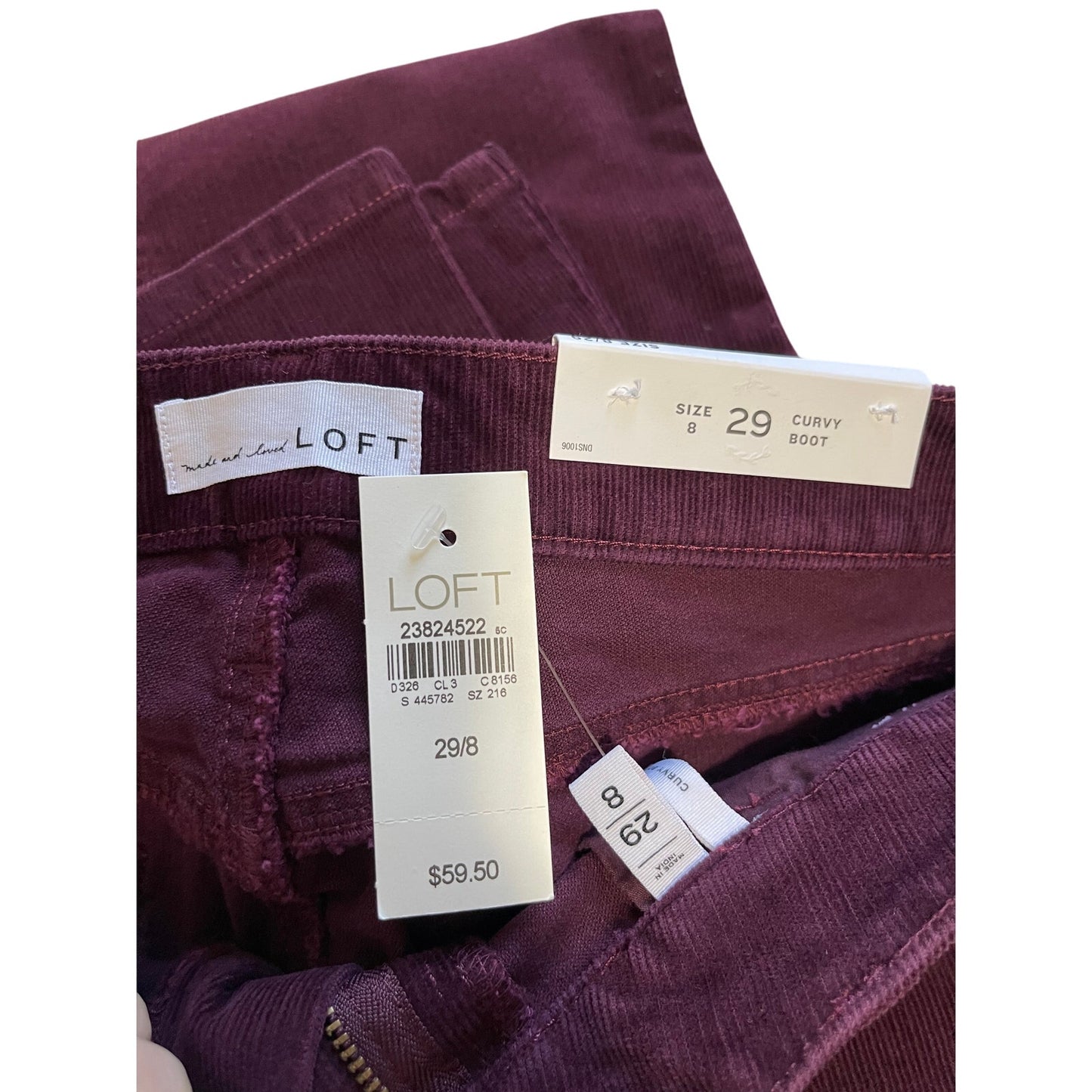 NWT Ann Taylor The Loft Aubergine Burgundy Corduroy Curvy Bootcut Jeans Size 29