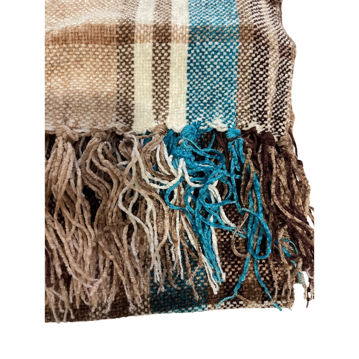 Twenty Degrees Brown and Teal Plaid Unisex Scarf