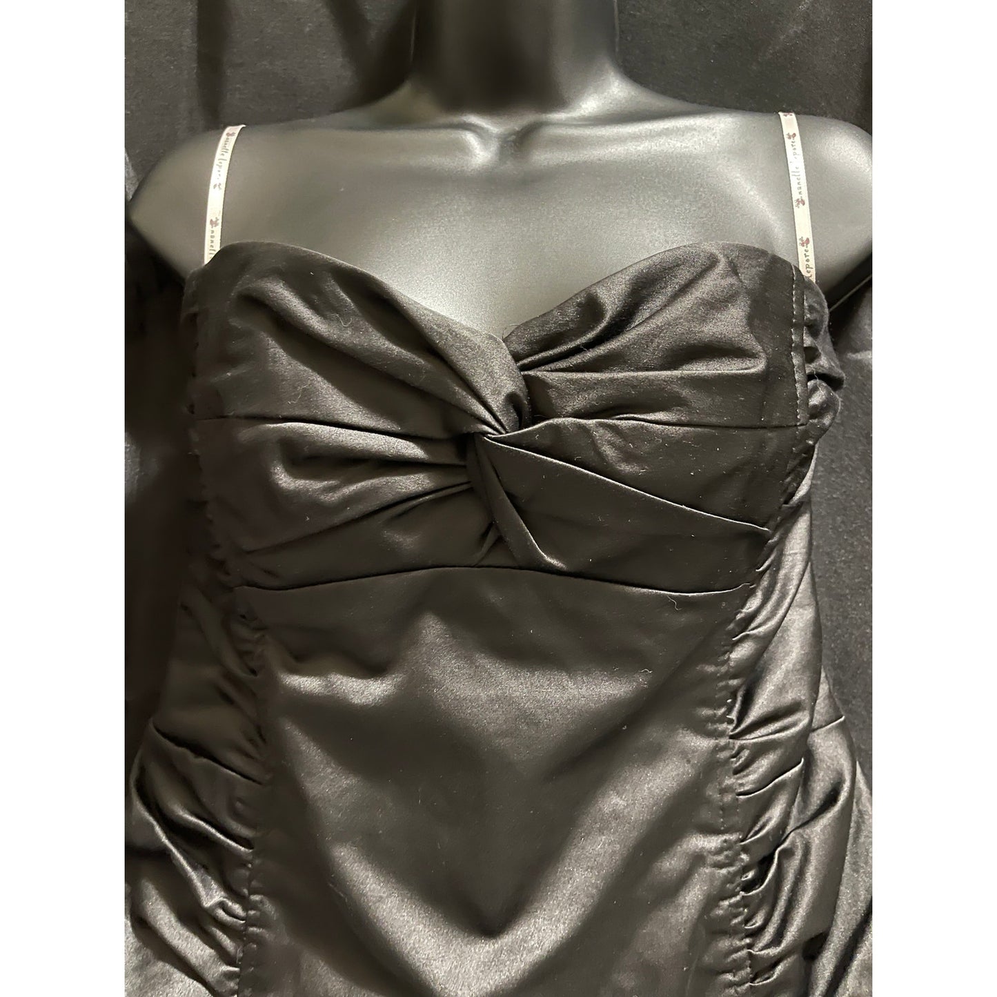 Nanette Lepore Strapless Black Satin Pencil Cocktail Dress (Size 6)
