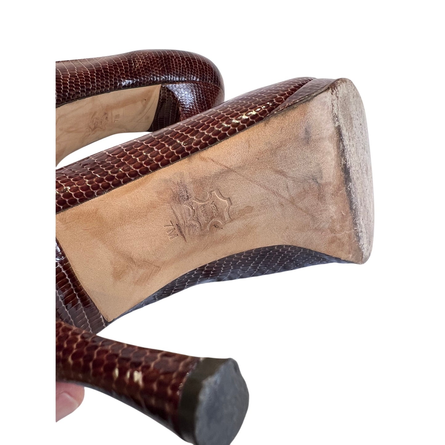 Via Spiga - Red Leather Snake Skin Style - Pump Heel- 7M - Closed Toe