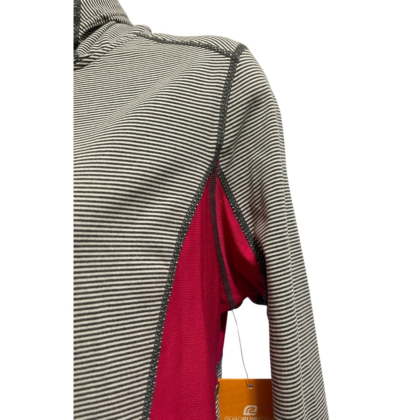 NWT Road Runner Gray Striped Hoodie Pink Lining - Size Medium