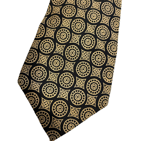 Vintage Reis of New Haven All Silk Gold & Black Print Necktie