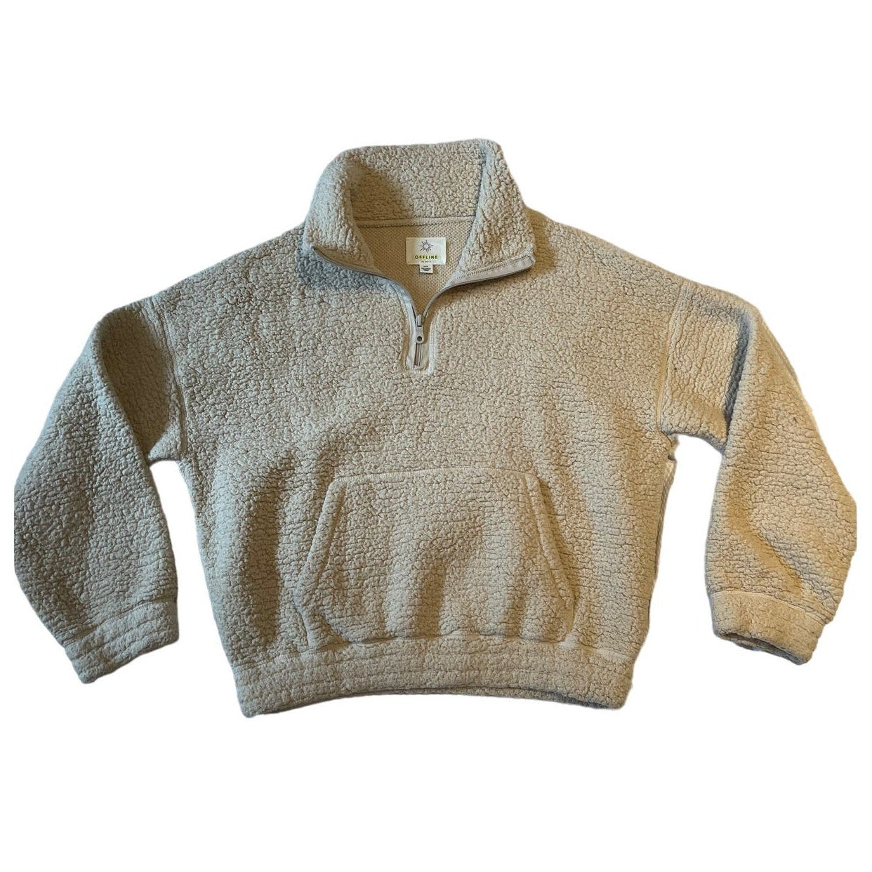 Offline by Aerie Women's Beige Long Sleeve Fuzzy Collared 1/4 Zip Sherpa