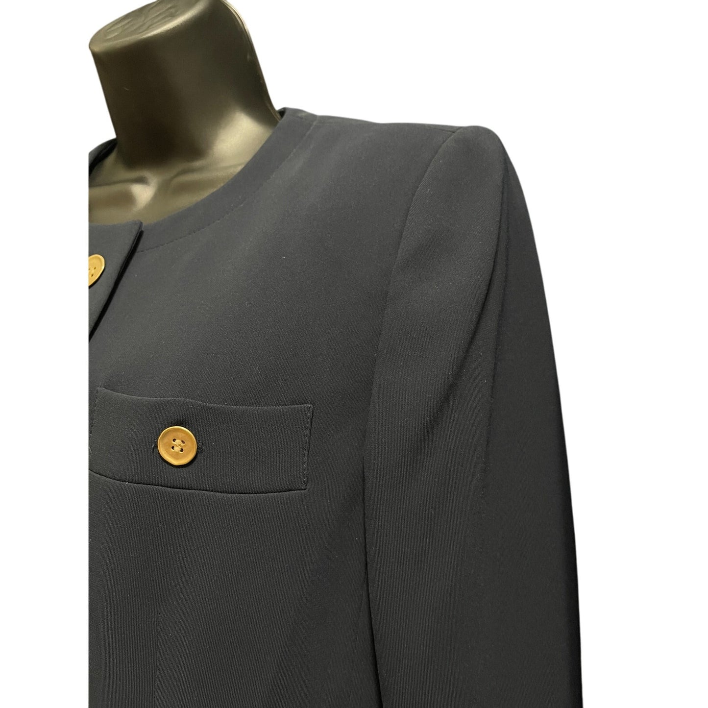 Vintage Kasper Dark Navy / Black - Gold Metal Button Jacket - 12 Petite