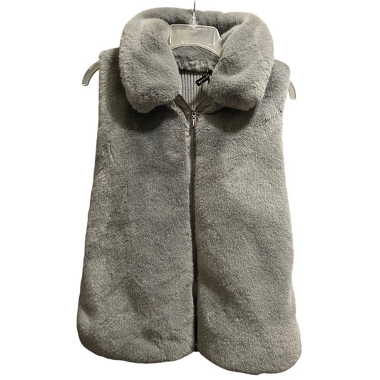 White House Black Market Gray Collared Faux Fur Vest - Women's Large