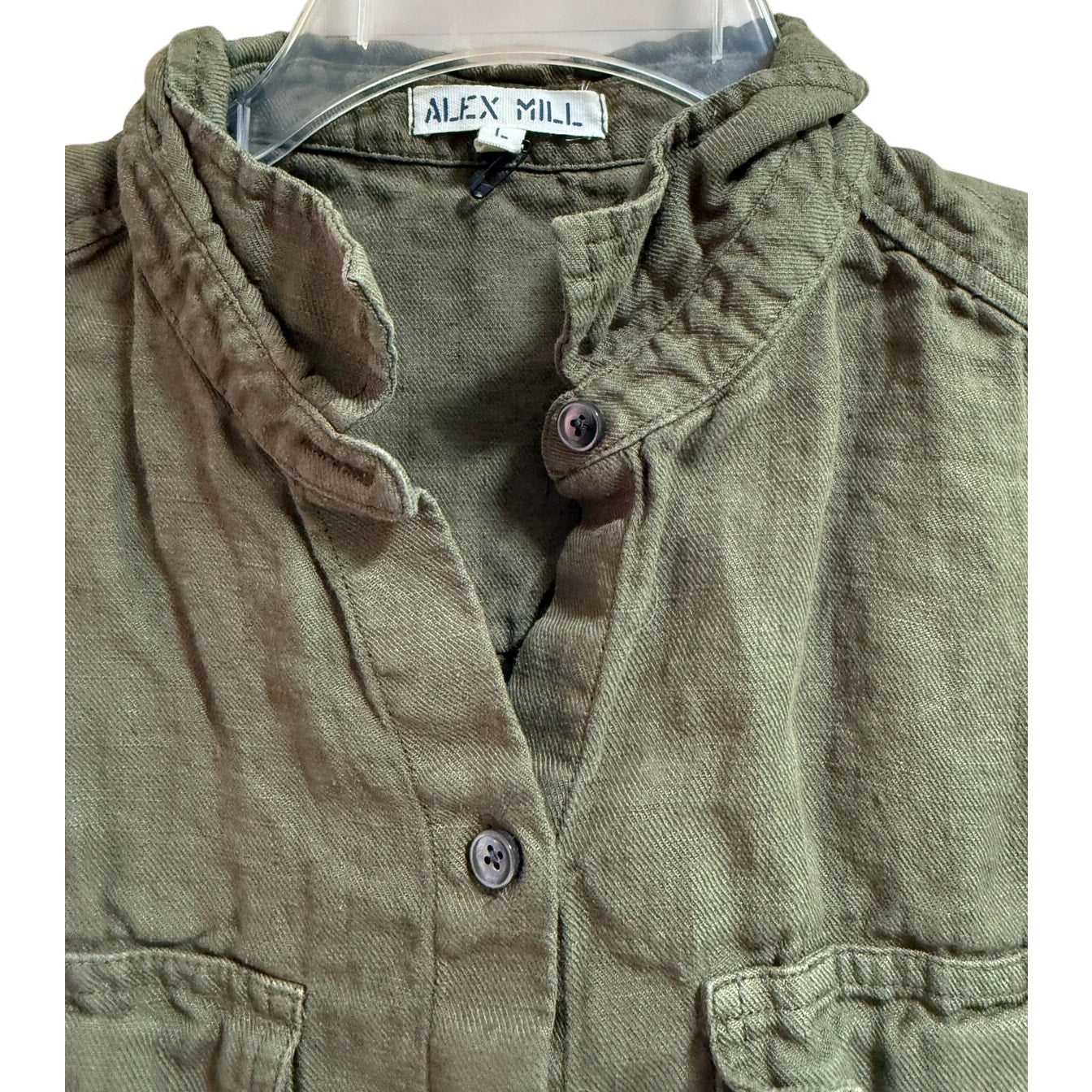 Alex Mill Army Green Short Sleeve Shirt Dress - 100% Linen - Large