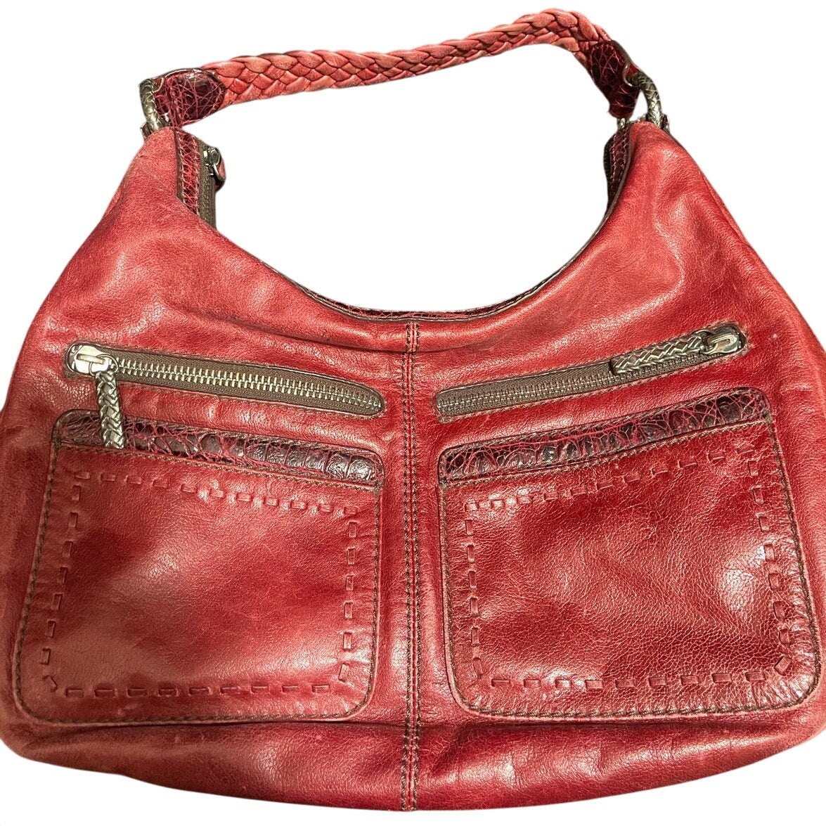 Brighton Florencia Valencia Hobo Red Leather Expandable Purse w/Dust Bag