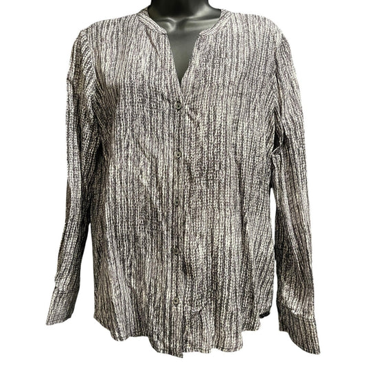 Joie Size XS Gray & White Patterned Full Button Long Sleeve Blouse