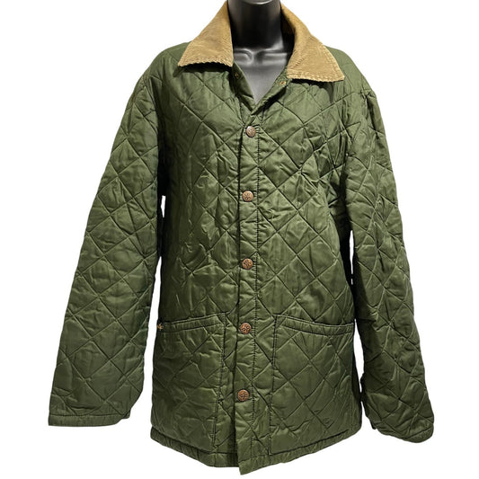 Vintage John Partridge Green Quilted Jacket - Corduroy Collar - Made in England