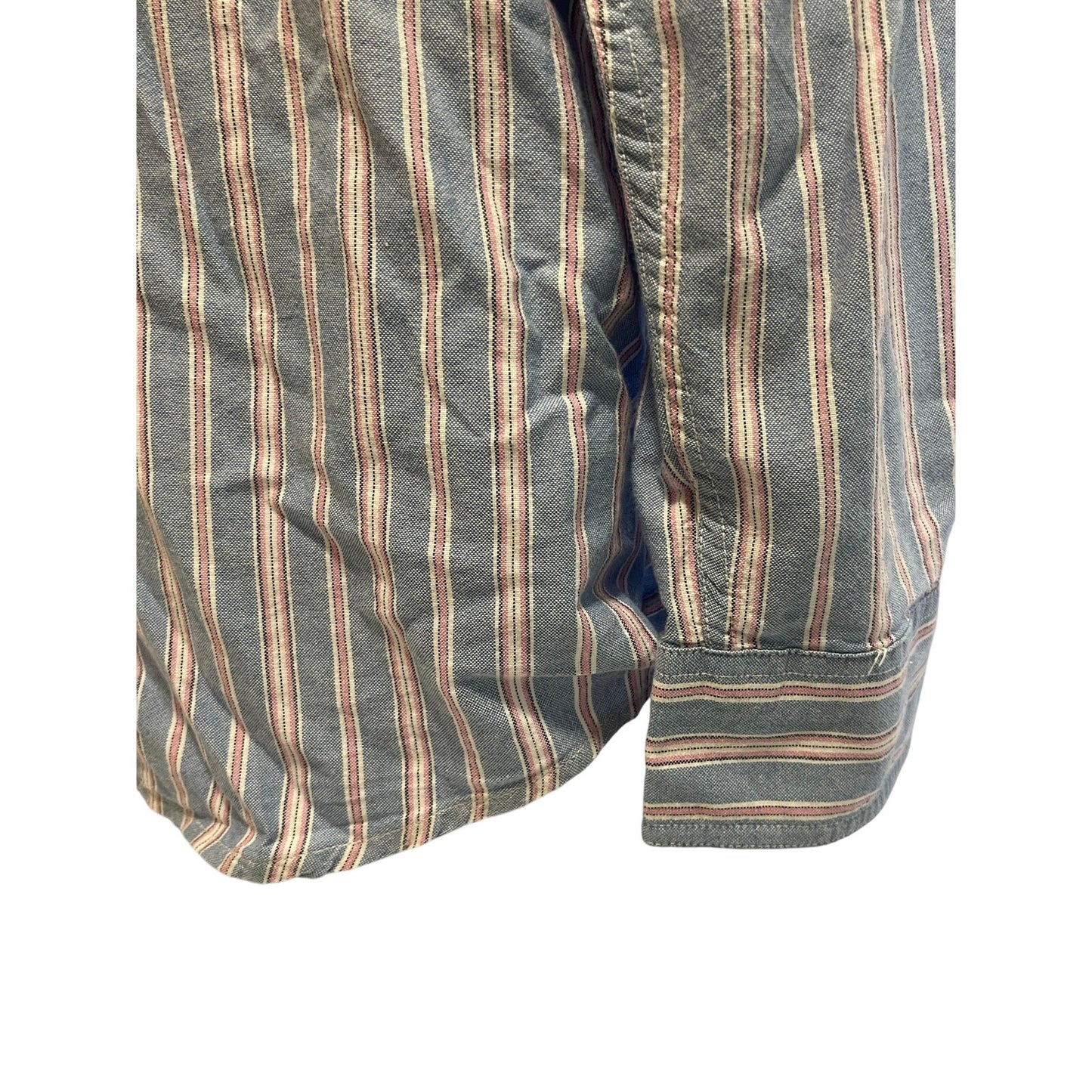 Chaps Ralph Lauren Mens Medium Blue Pink Striped Vintage Button Down Long Sleeve