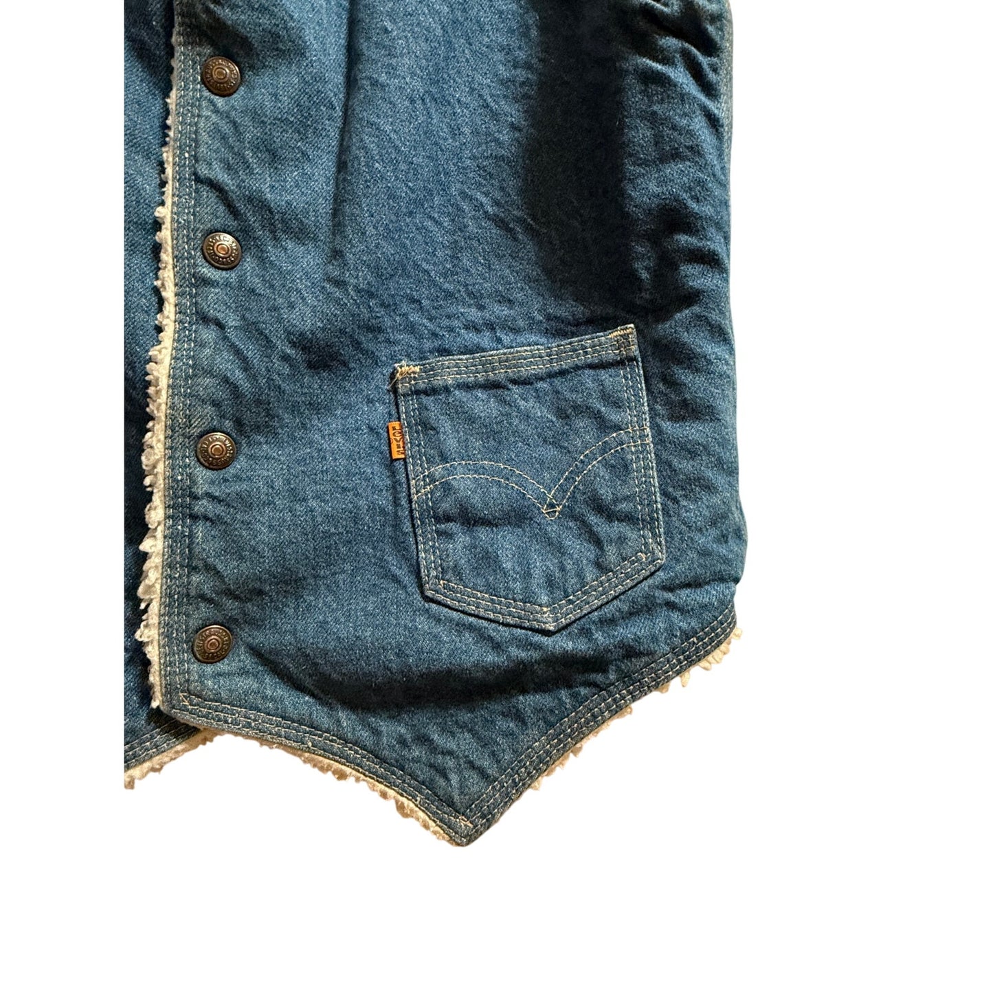 Vintage Levi's Orange Tab Sherpa Lined Denim Vest Blue Western - Medium