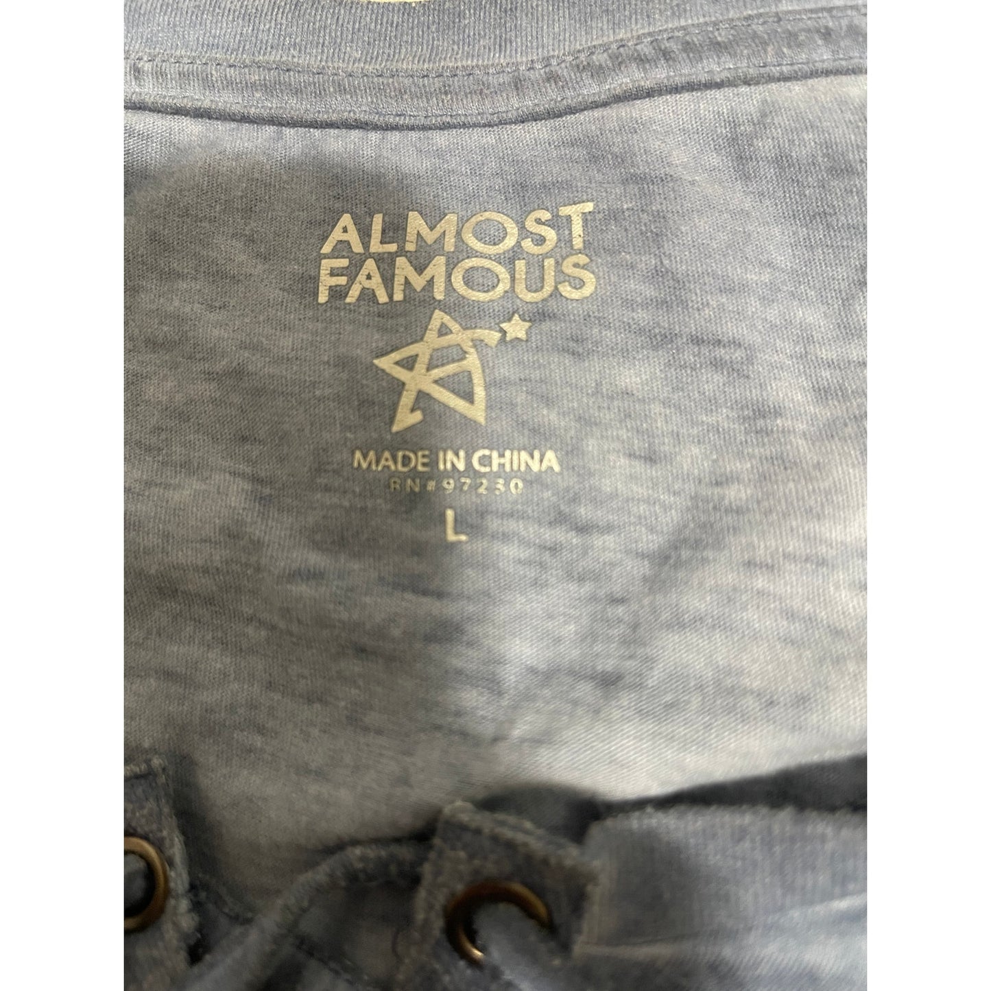Almost Famous Blue Graphic T-Shirt - Tie Front - Size Large