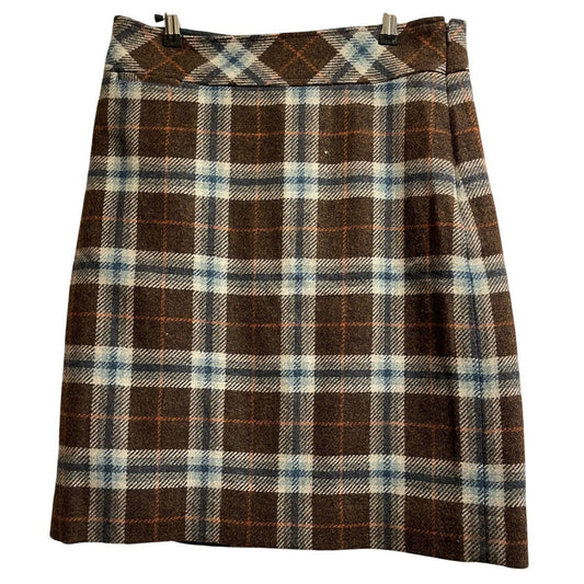 L.L. Bean Favorite Fit Wool Blend Brown Plaid Skirt Size 8