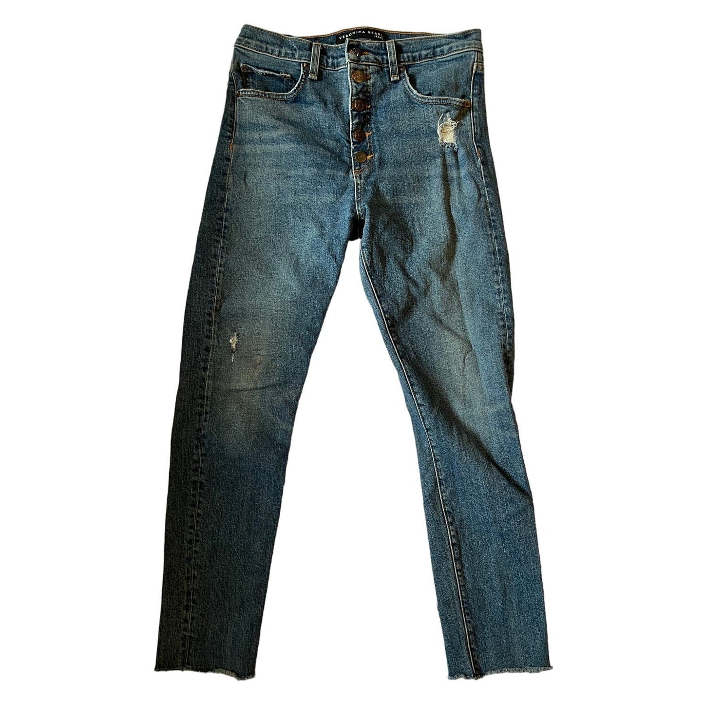 Veronica Beard Women's Size 28 Terrain Distressed Blue Jeans 5 Button Fly