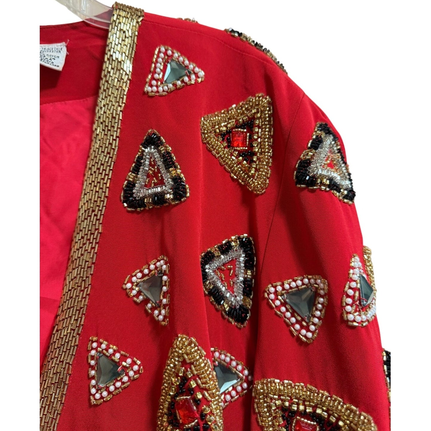 Vintage Black Tie He-Ro Heavy Beaded Red Single Button Blazer Jacket